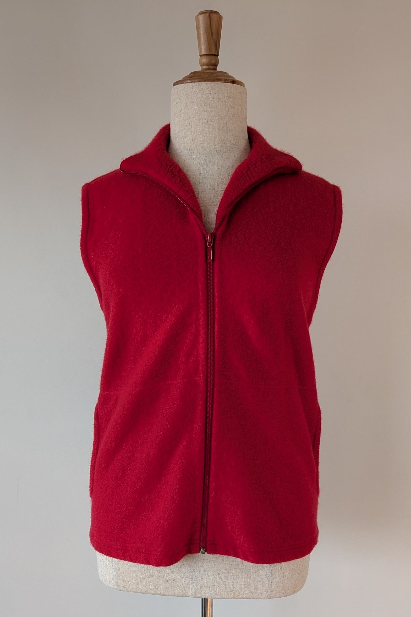 Vintage 90s Katie Cullen Red Merino & Angora Full-Zip Knit Vest Size 14