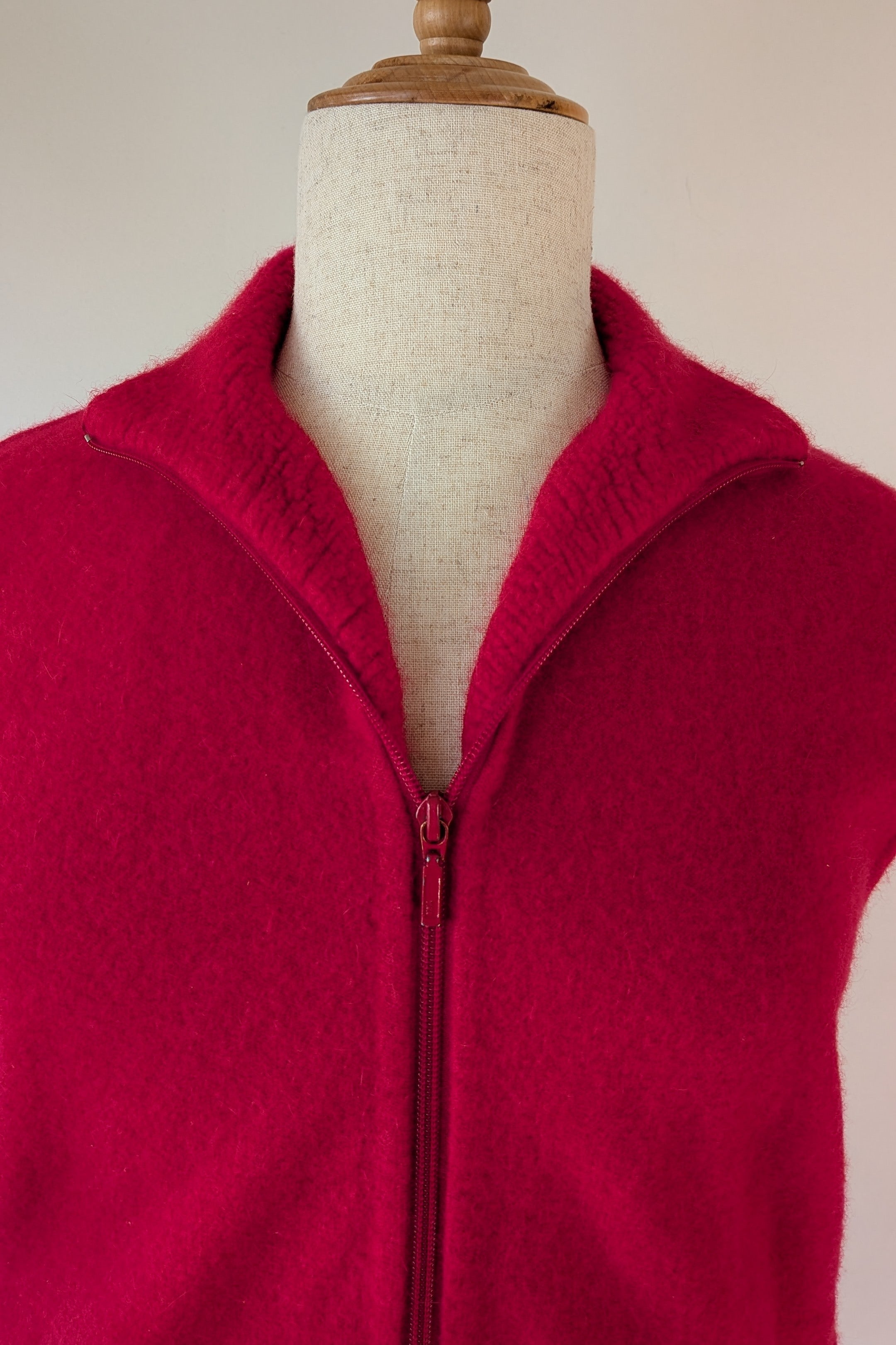 Vintage 90s Katie Cullen Red Merino & Angora Full-Zip Knit Vest Size 14