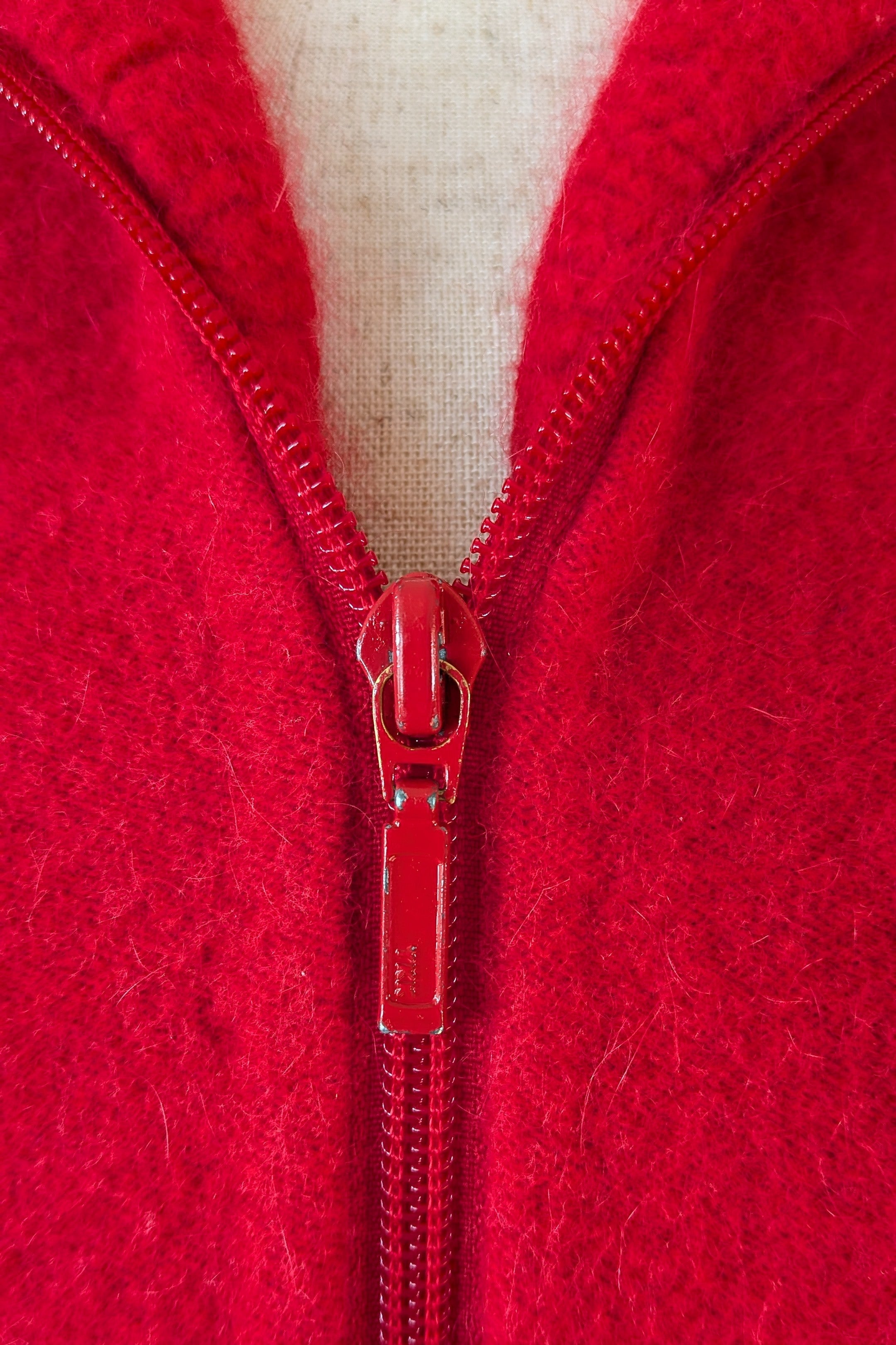 Vintage 90s Katie Cullen Red Merino & Angora Full-Zip Knit Vest Size 14