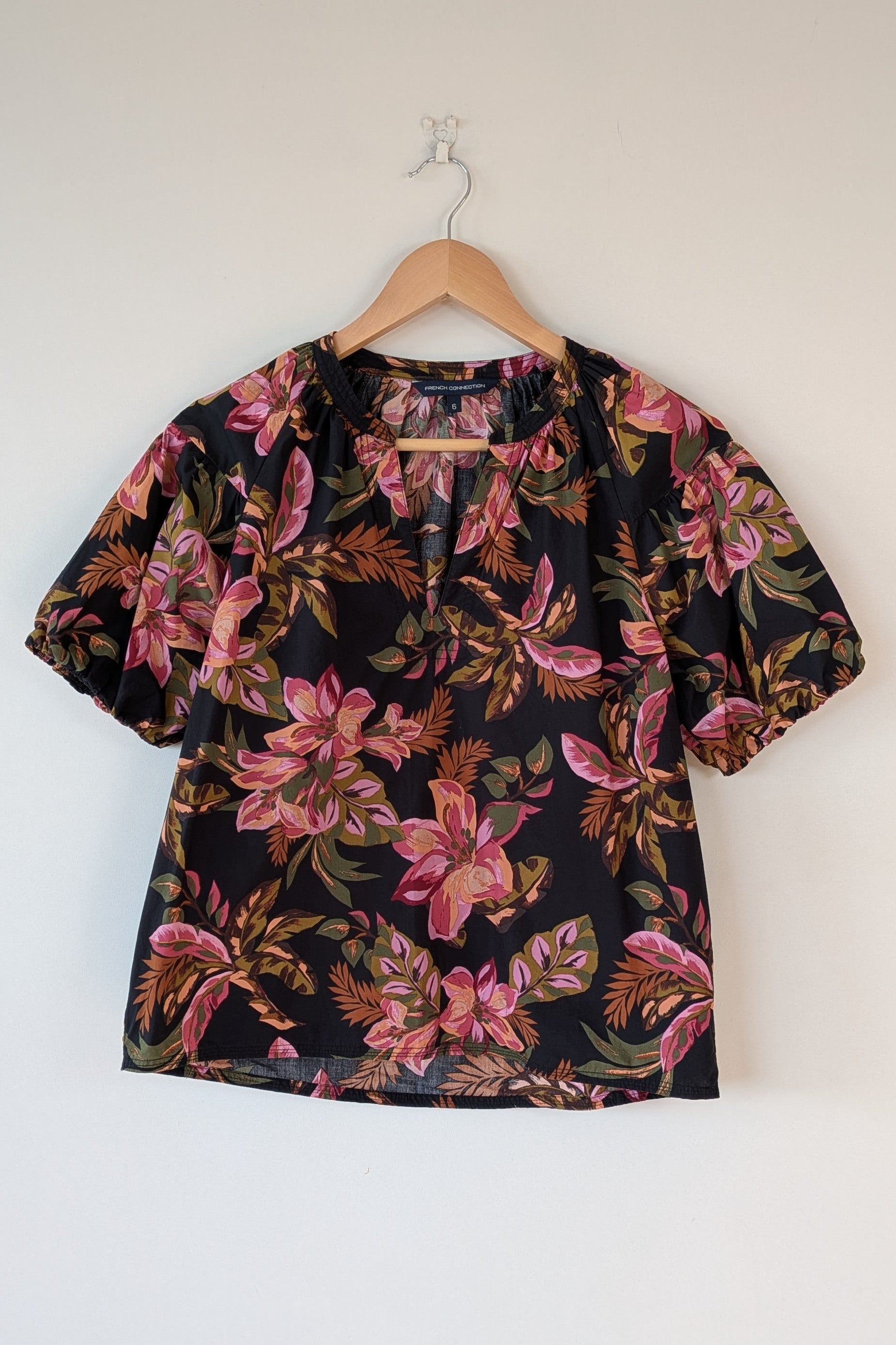 French Connection Tropical Puff Sleeve Shirt Size 6