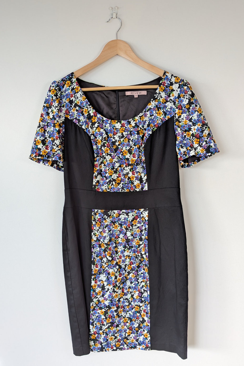 Review Ditsy Floral Print Contrast Panel Sheath Dress Size 14