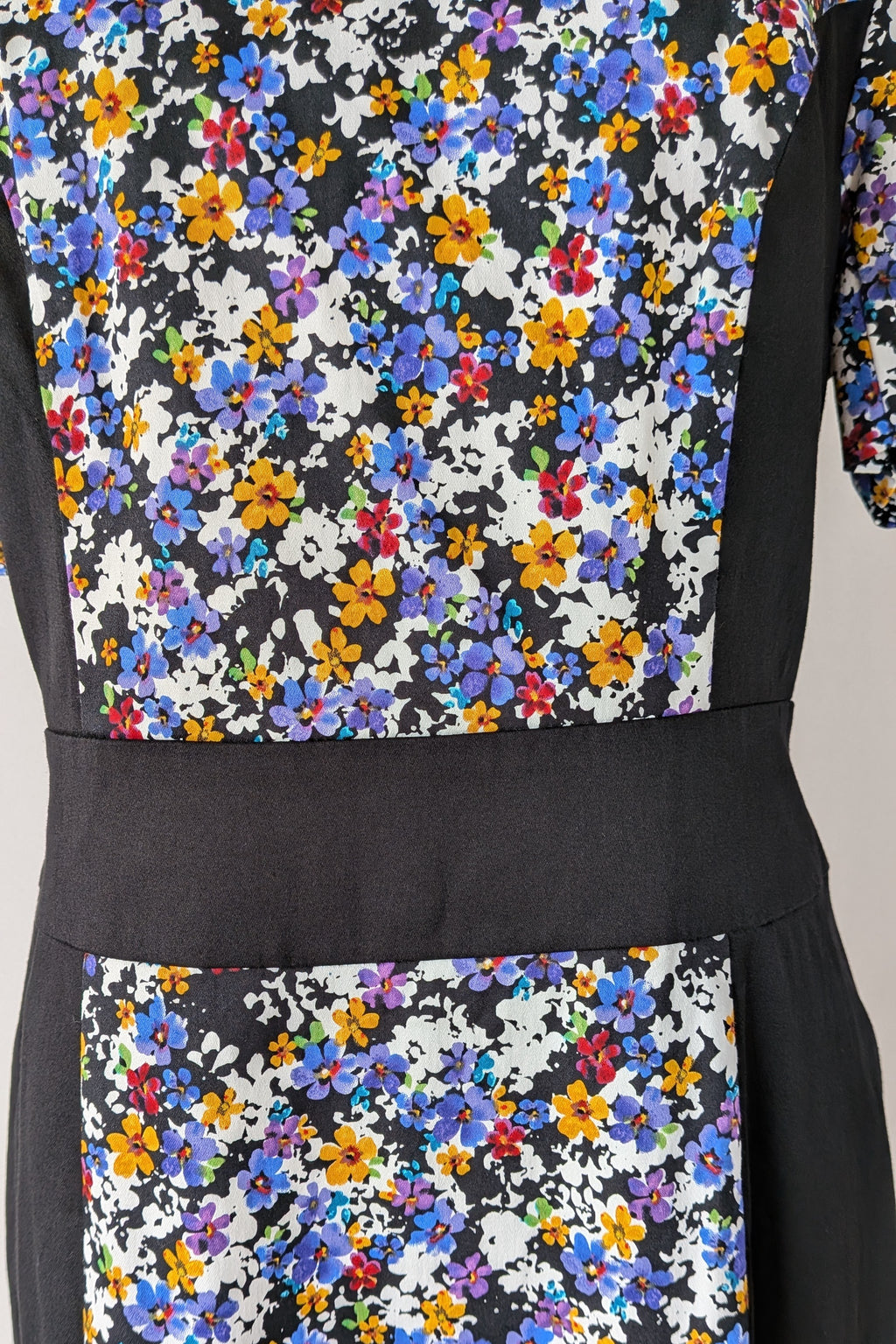 Review Ditsy Floral Print Contrast Panel Sheath Dress Size 14