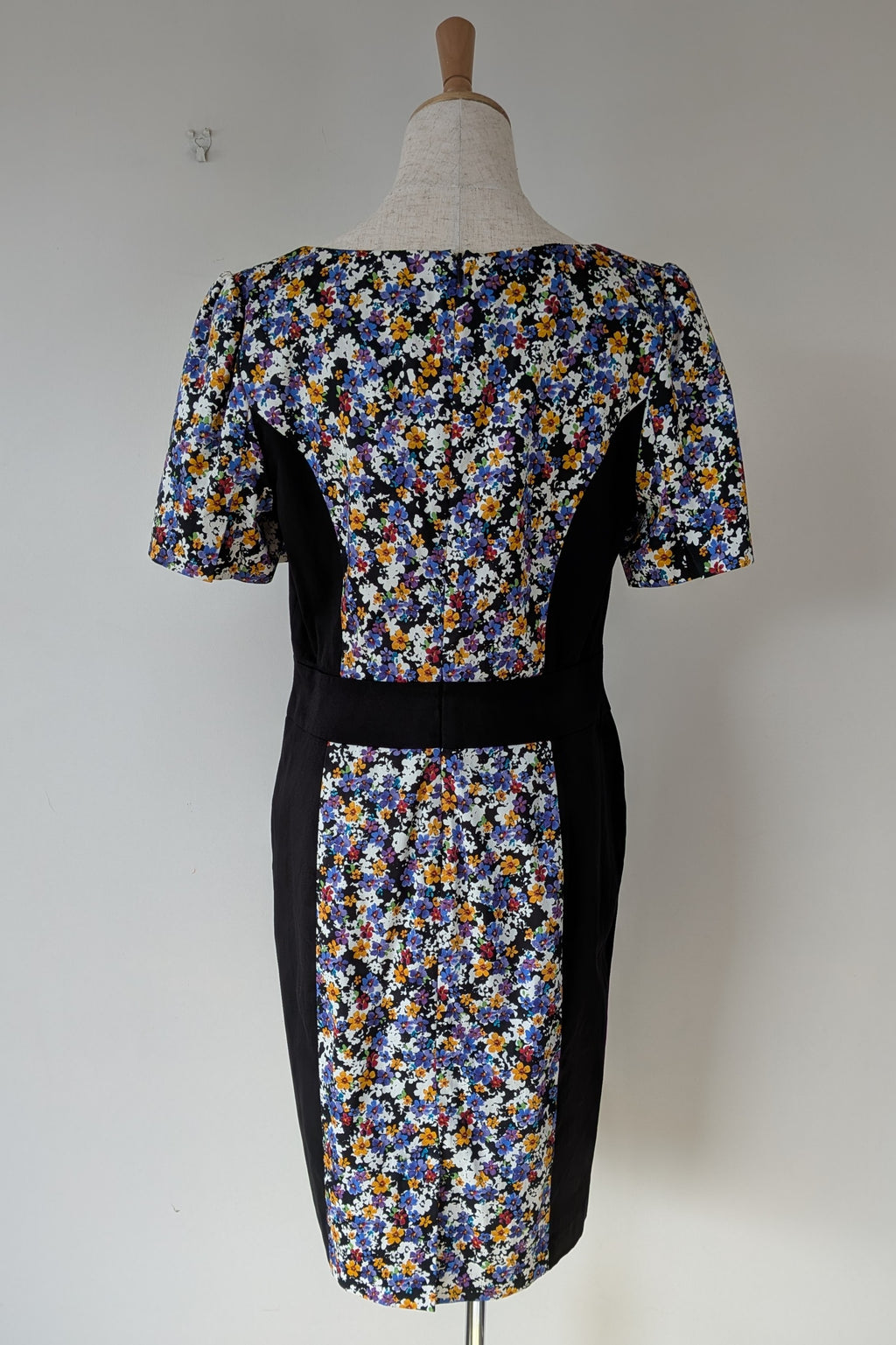 Review Ditsy Floral Print Contrast Panel Sheath Dress Size 14