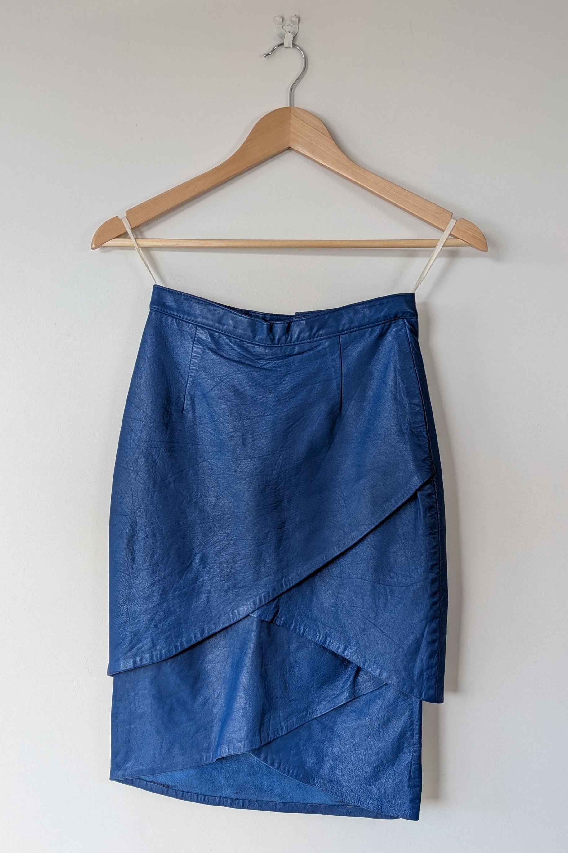 Vintage 80s In-Action Leather Australia Electric Blue Leather Mini Skirt Size 6