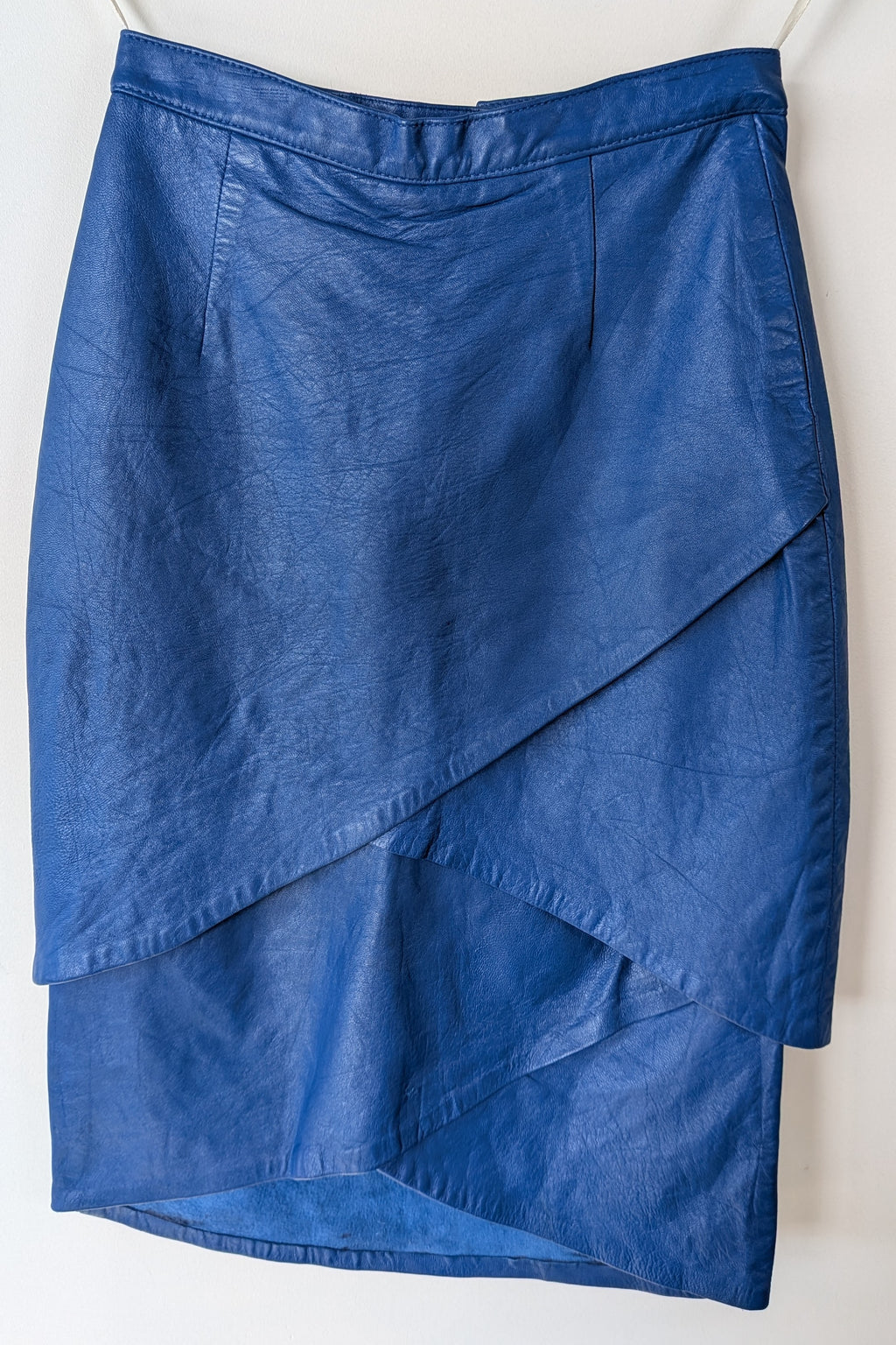 Vintage 80s In-Action Leather Australia Electric Blue Leather Mini Skirt Size 6
