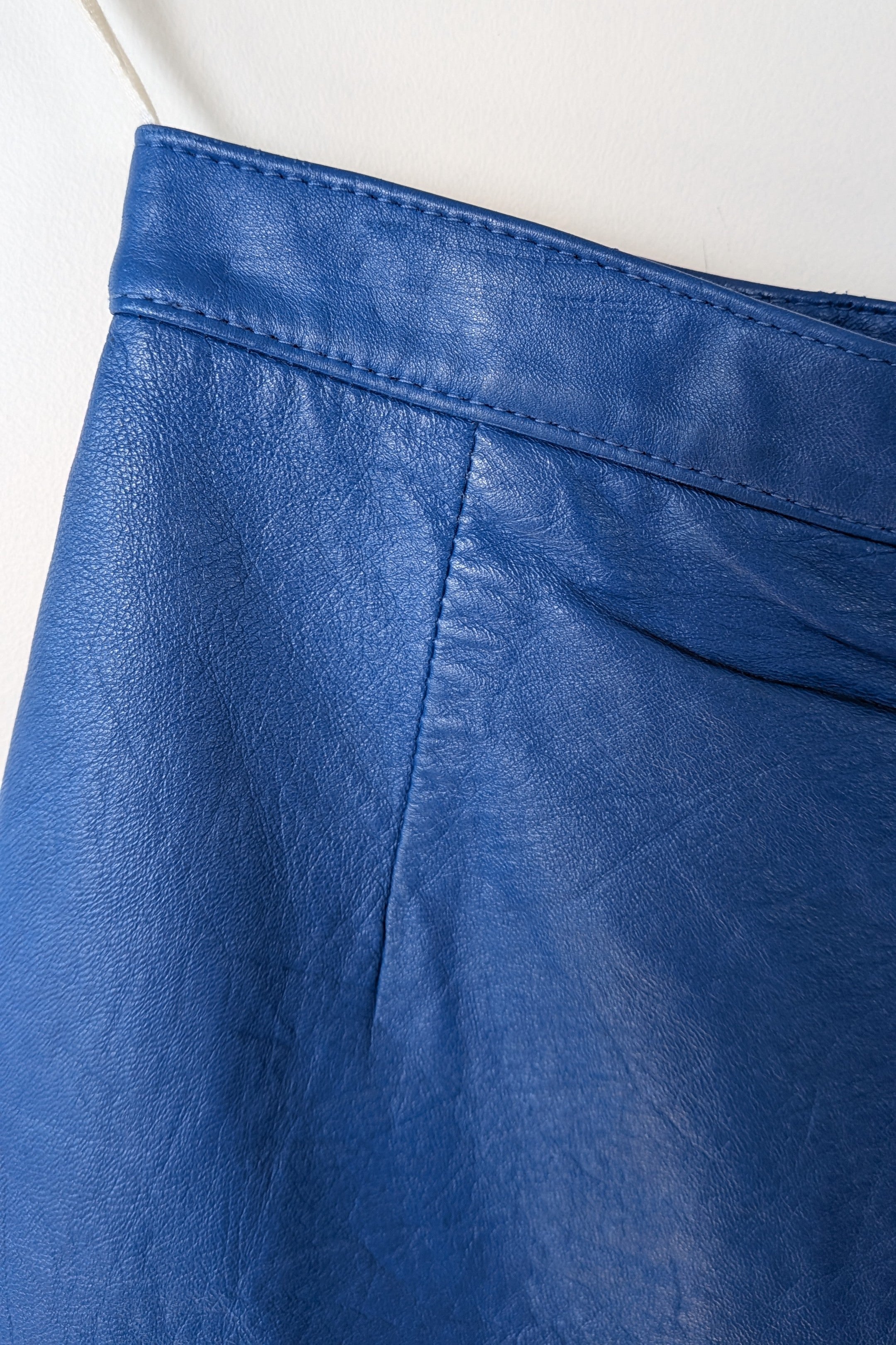Vintage 80s In-Action Leather Australia Electric Blue Leather Mini Skirt Size 6