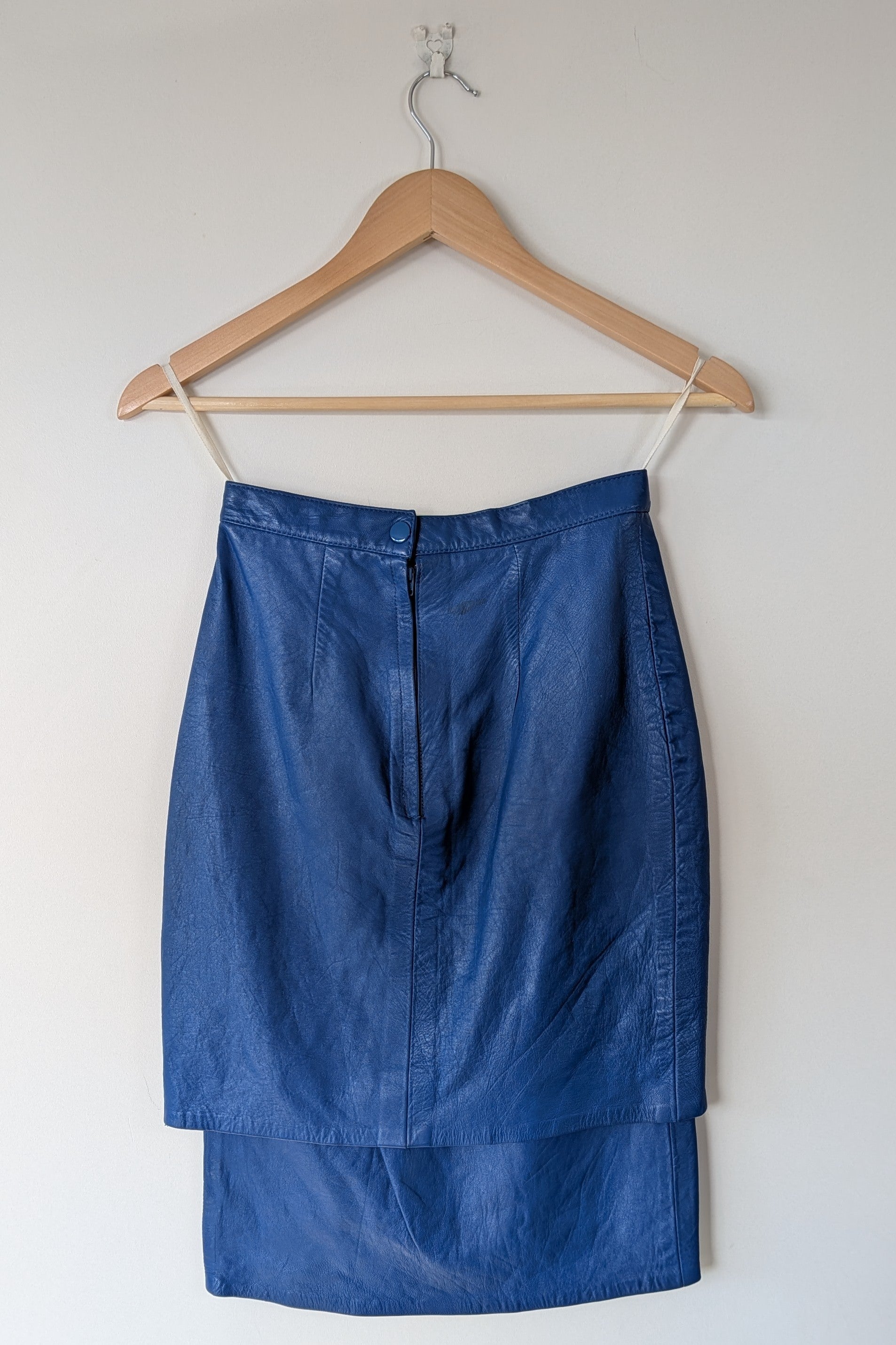 Vintage 80s In-Action Leather Australia Electric Blue Leather Mini Skirt Size 6