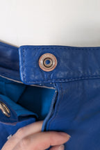 Vintage 80s In-Action Leather Australia Electric Blue Leather Mini Skirt Size 6