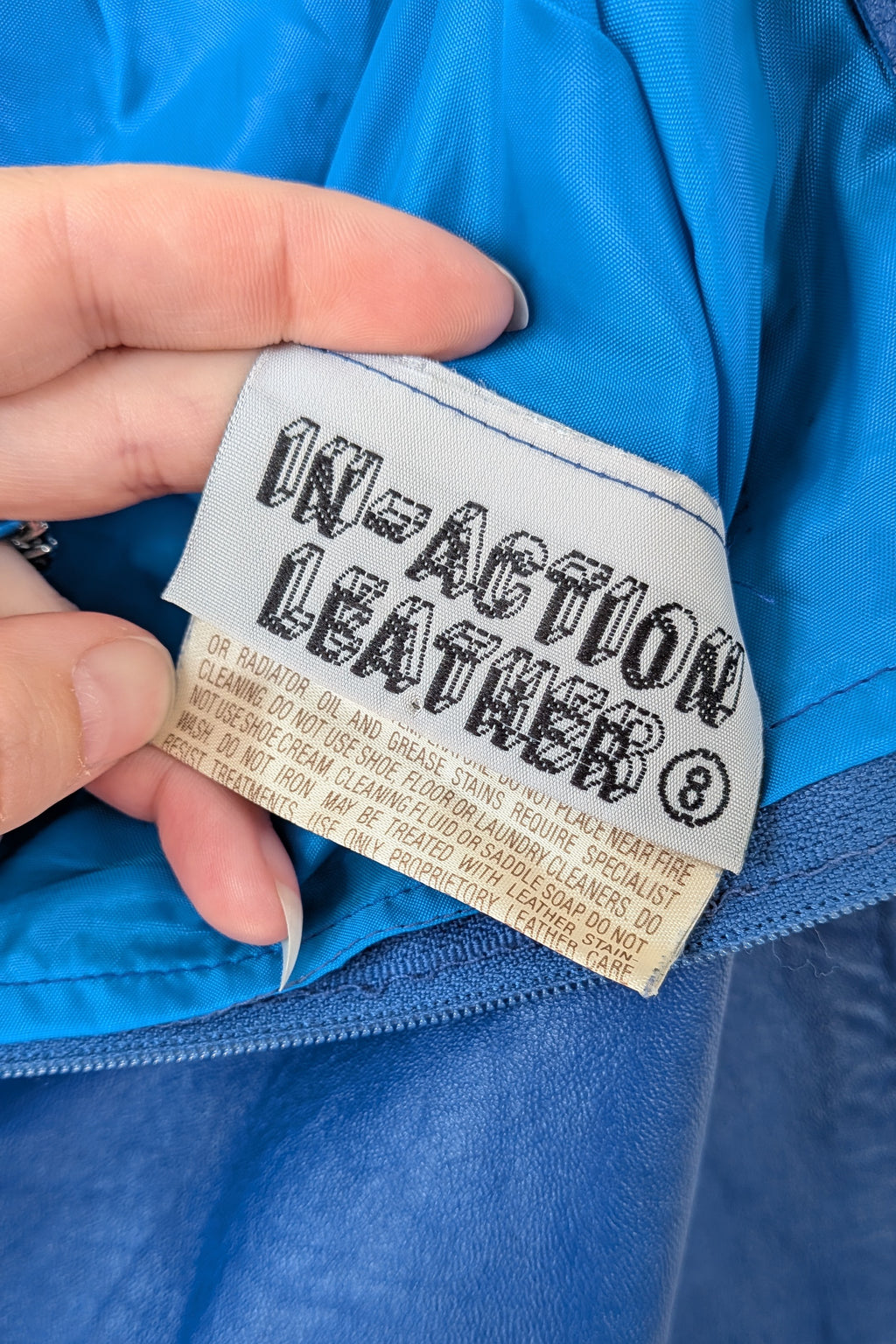 Vintage 80s In-Action Leather Australia Electric Blue Leather Mini Skirt Size 6