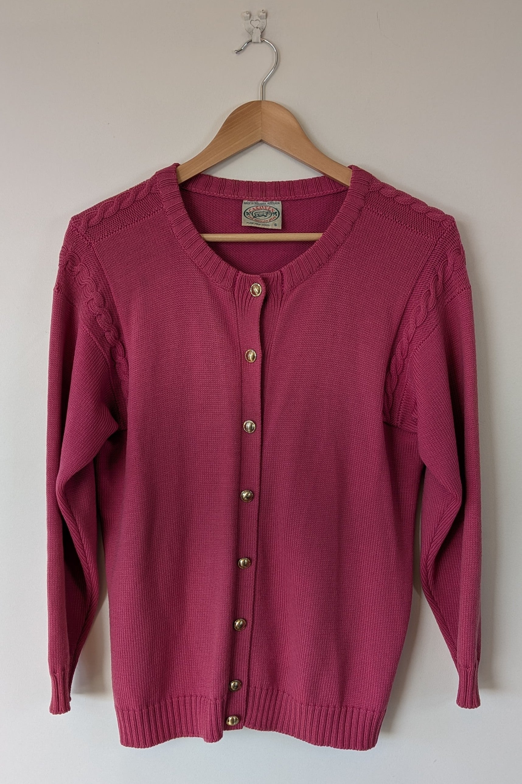 Vintage 80s Casaveen Pink Wool Cardigan Size S (Made in Tasmania)