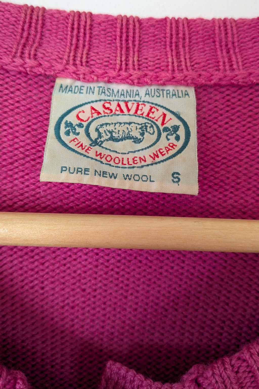 Vintage 80s Casaveen Pink Wool Cardigan Size S (Made in Tasmania)