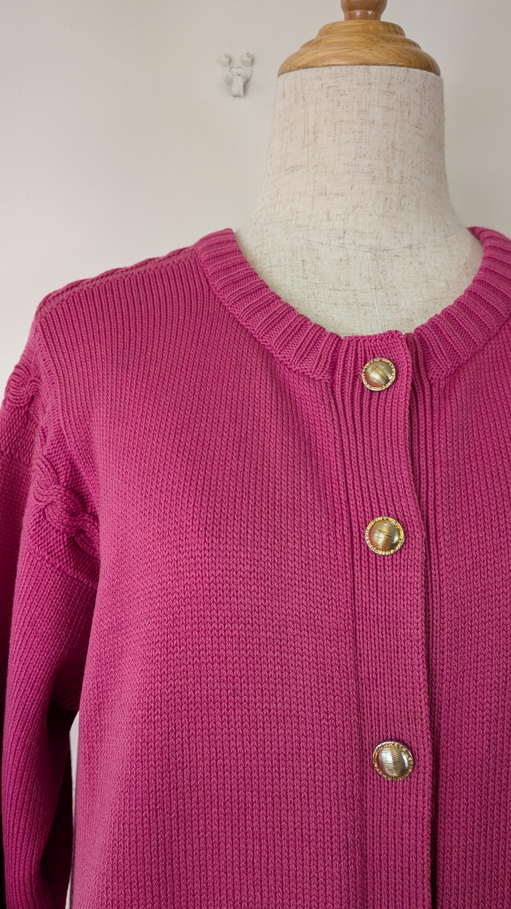 Vintage 80s Casaveen Pink Wool Cardigan Size S (Made in Tasmania)
