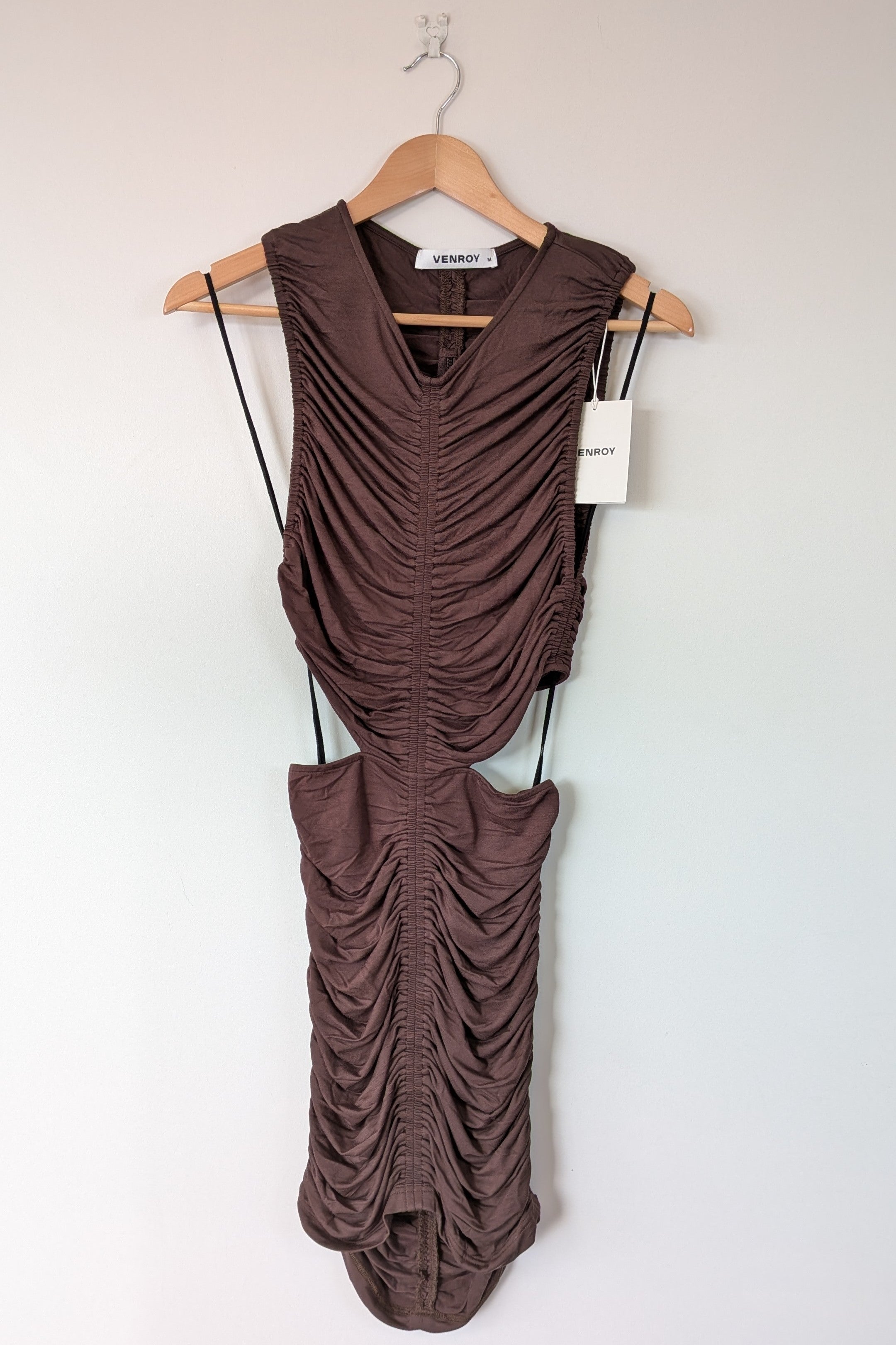 Venroy Cut Out Jersey Mini Dress in Dark Cacao Size M BNWT RRP $220