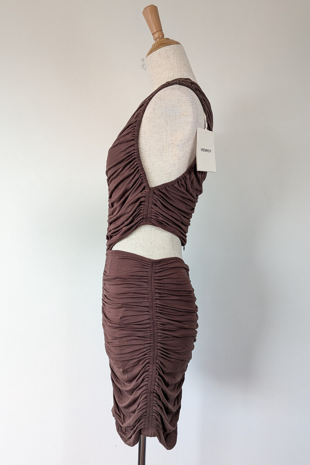 Venroy Cut Out Jersey Mini Dress in Dark Cacao Size M BNWT RRP $220