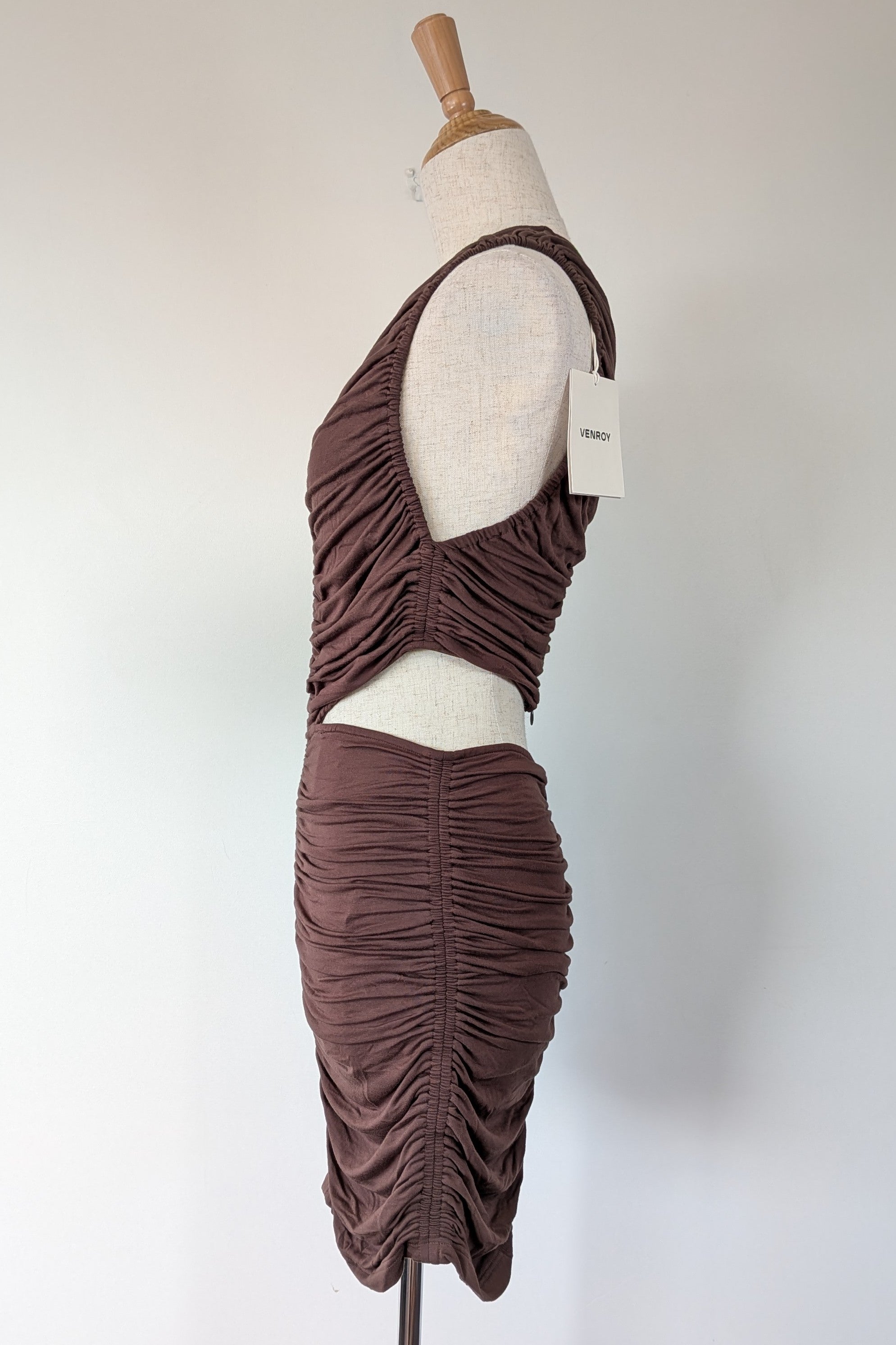 Venroy Cut Out Jersey Mini Dress in Dark Cacao Size M BNWT RRP $220