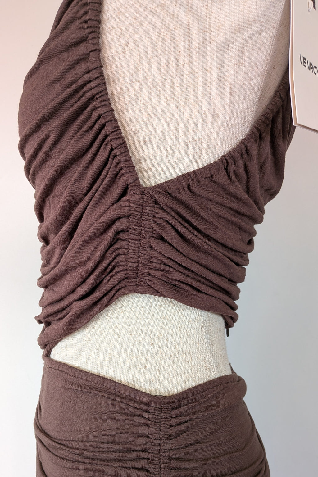 Venroy Cut Out Jersey Mini Dress in Dark Cacao Size M BNWT RRP $220