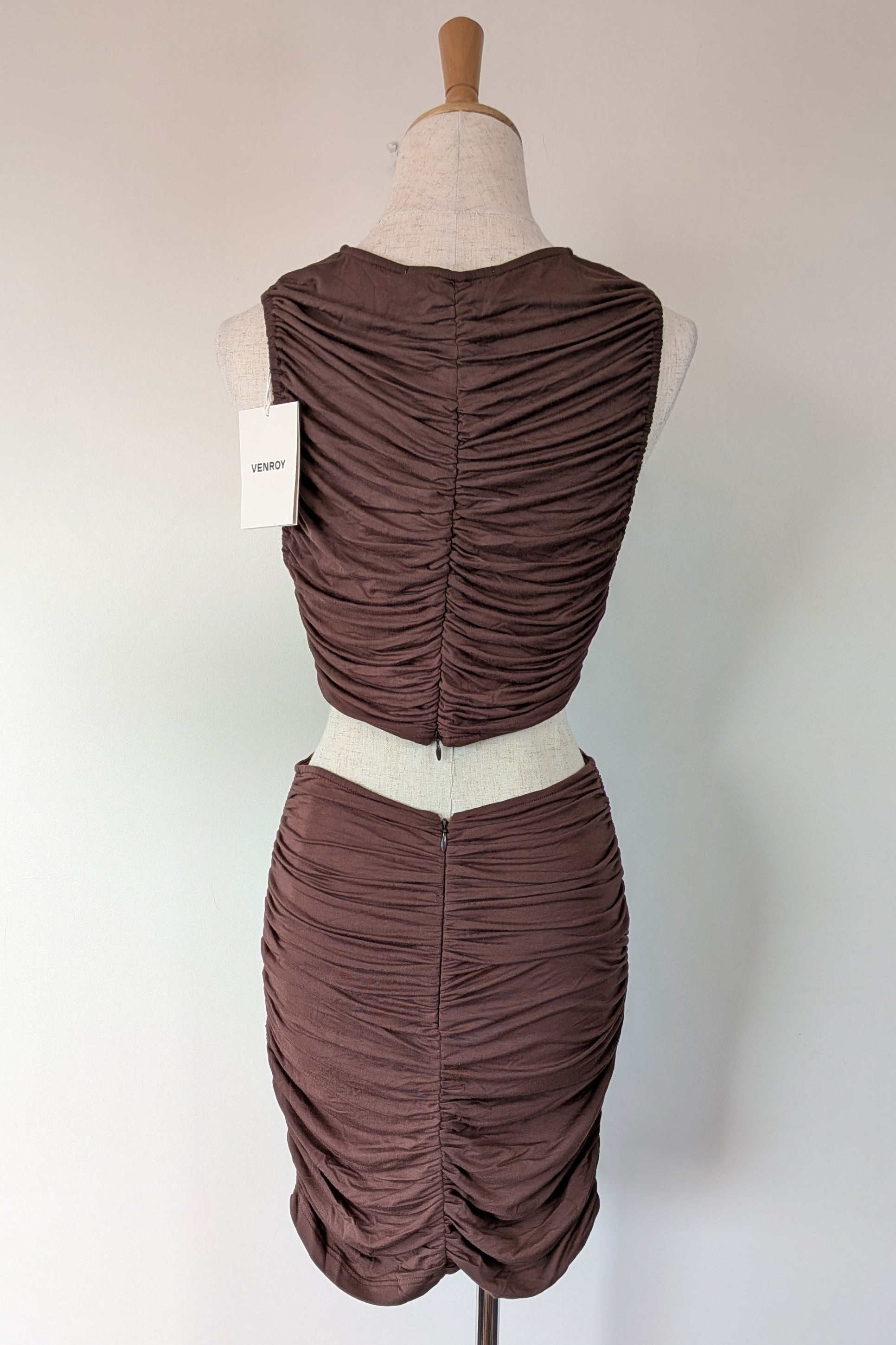 Venroy Cut Out Jersey Mini Dress in Dark Cacao Size M BNWT RRP $220