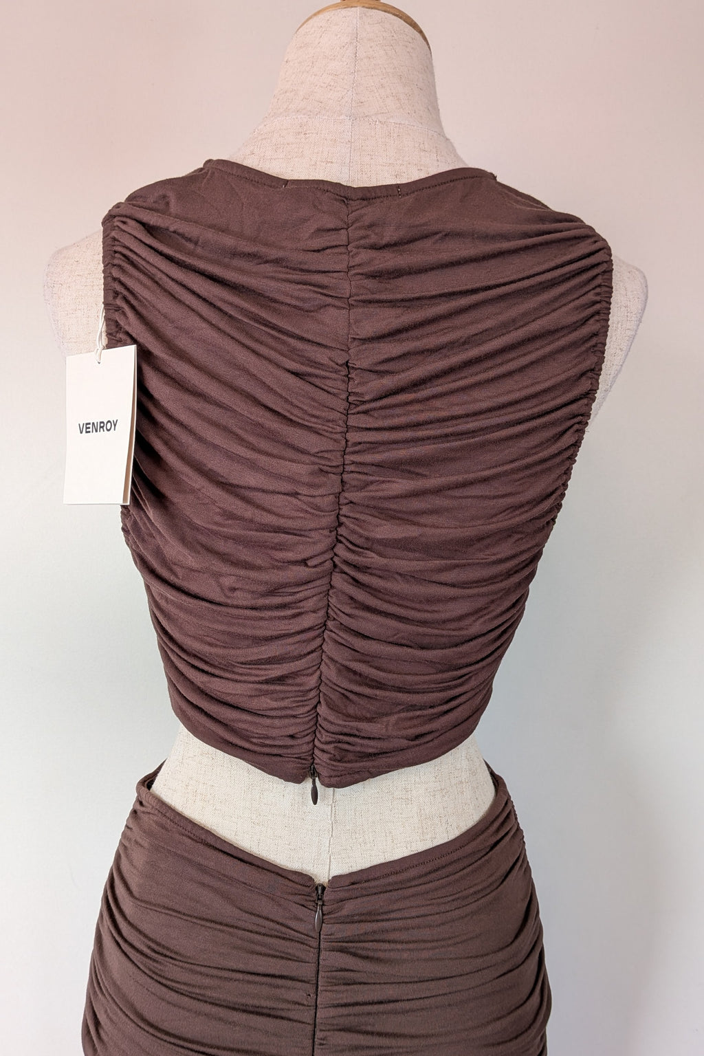 Venroy Cut Out Jersey Mini Dress in Dark Cacao Size M BNWT RRP $220