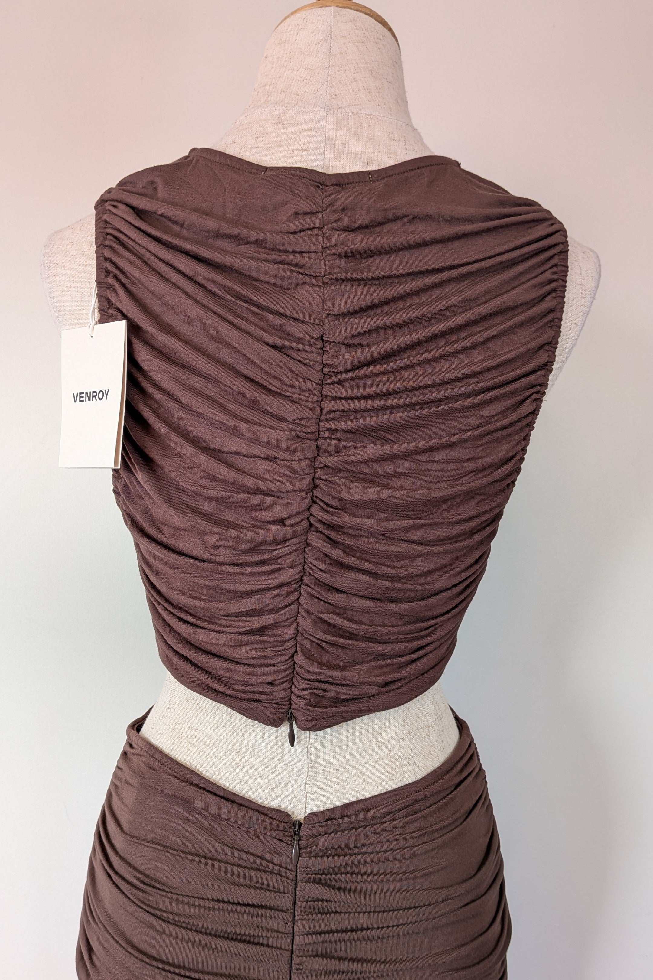 Venroy Cut Out Jersey Mini Dress in Dark Cacao Size M BNWT RRP $220