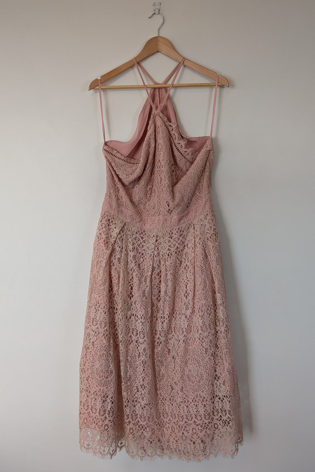 ASOS Lace Midi Dress with Pinny Bodice in Soft Blush Size 18 BNWT RRP $145