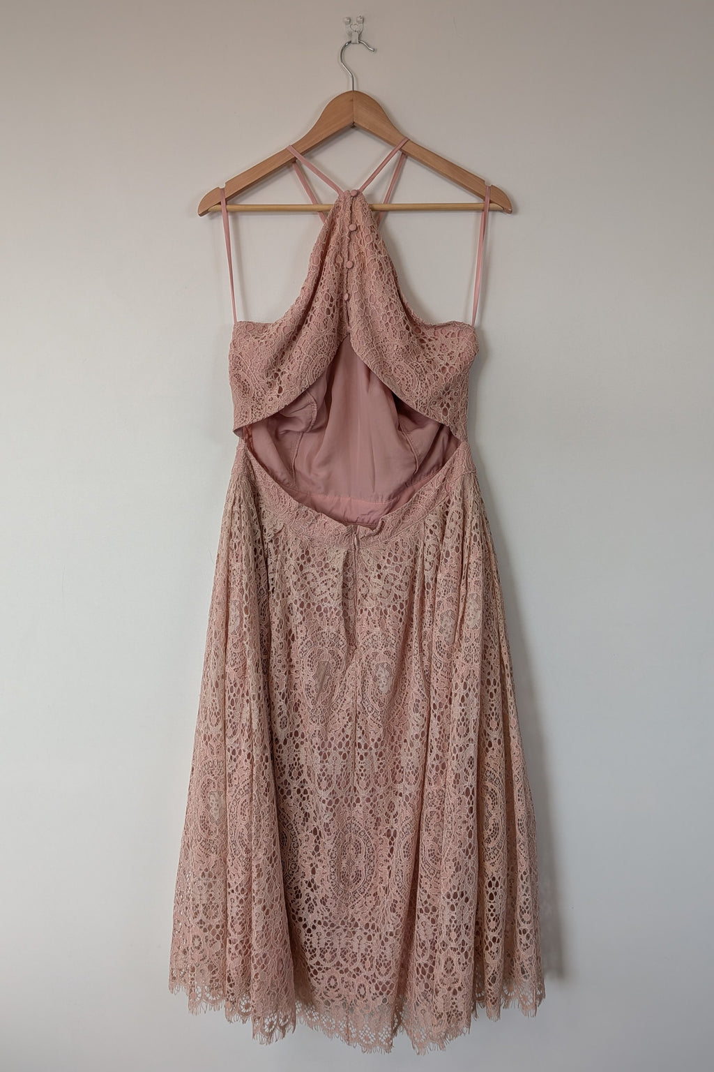 ASOS Lace Midi Dress with Pinny Bodice in Soft Blush Size 18 BNWT RRP $145