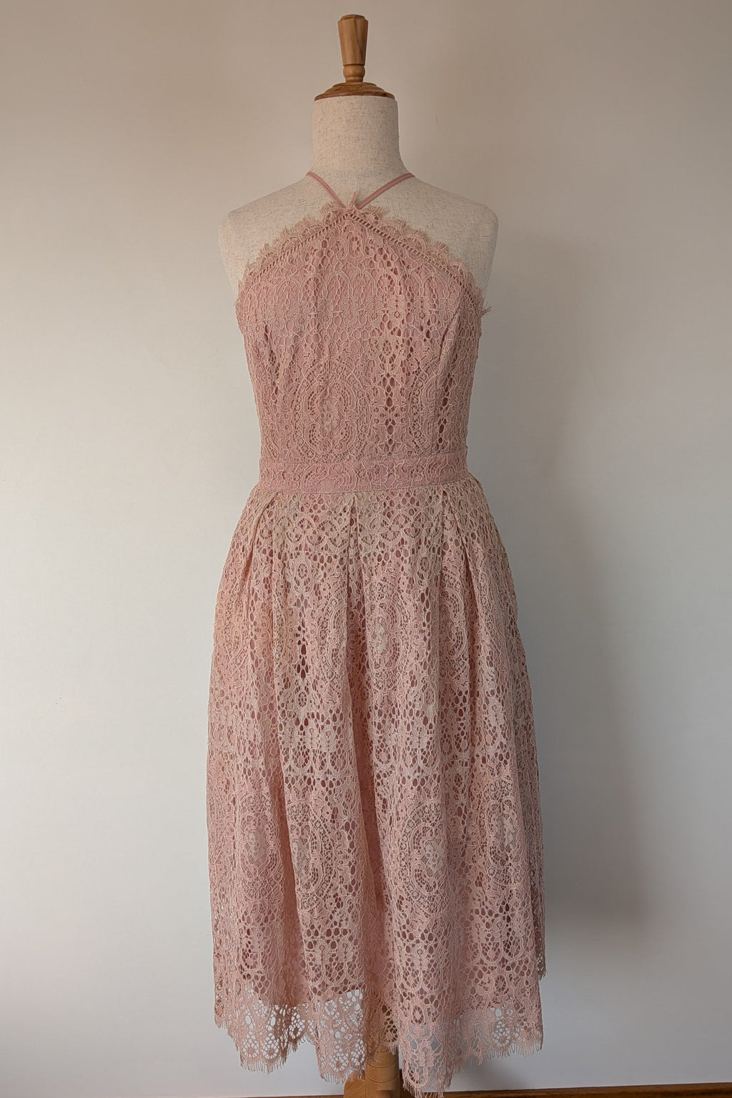 ASOS Lace Midi Dress with Pinny Bodice in Soft Blush Size 18 BNWT RRP $145