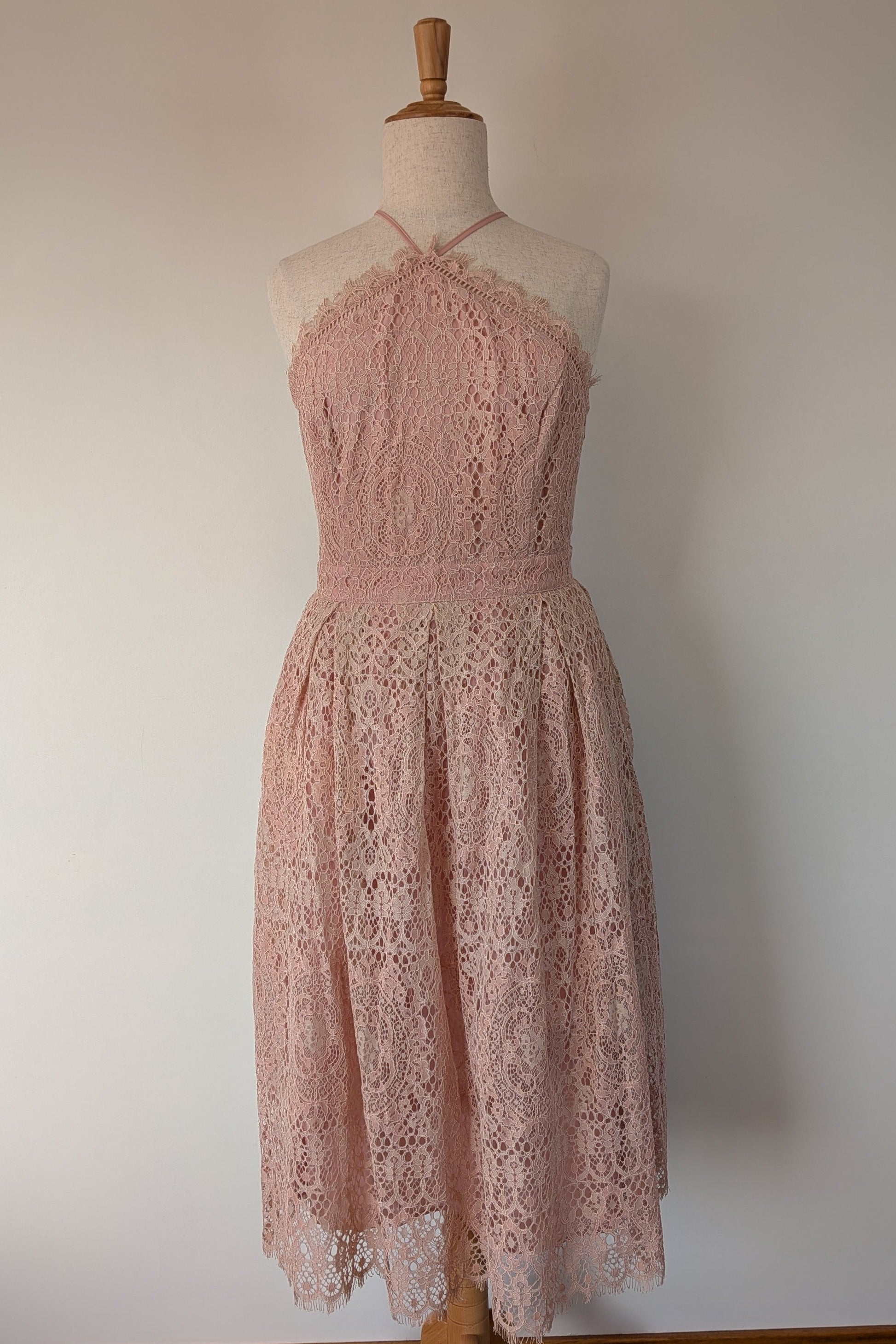 ASOS Lace Midi Dress with Pinny Bodice in Soft Blush Size 18 BNWT RRP $145