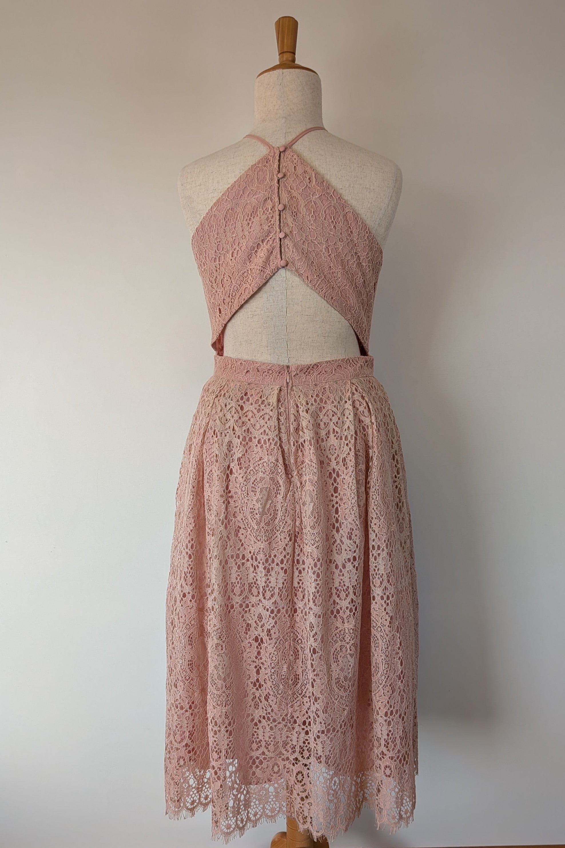 ASOS Lace Midi Dress with Pinny Bodice in Soft Blush Size 18 BNWT RRP $145