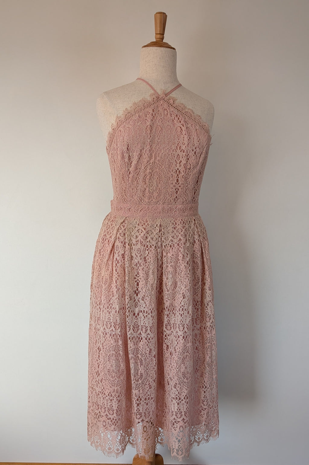 ASOS Lace Midi Dress with Pinny Bodice in Soft Blush Size 18 BNWT RRP $145