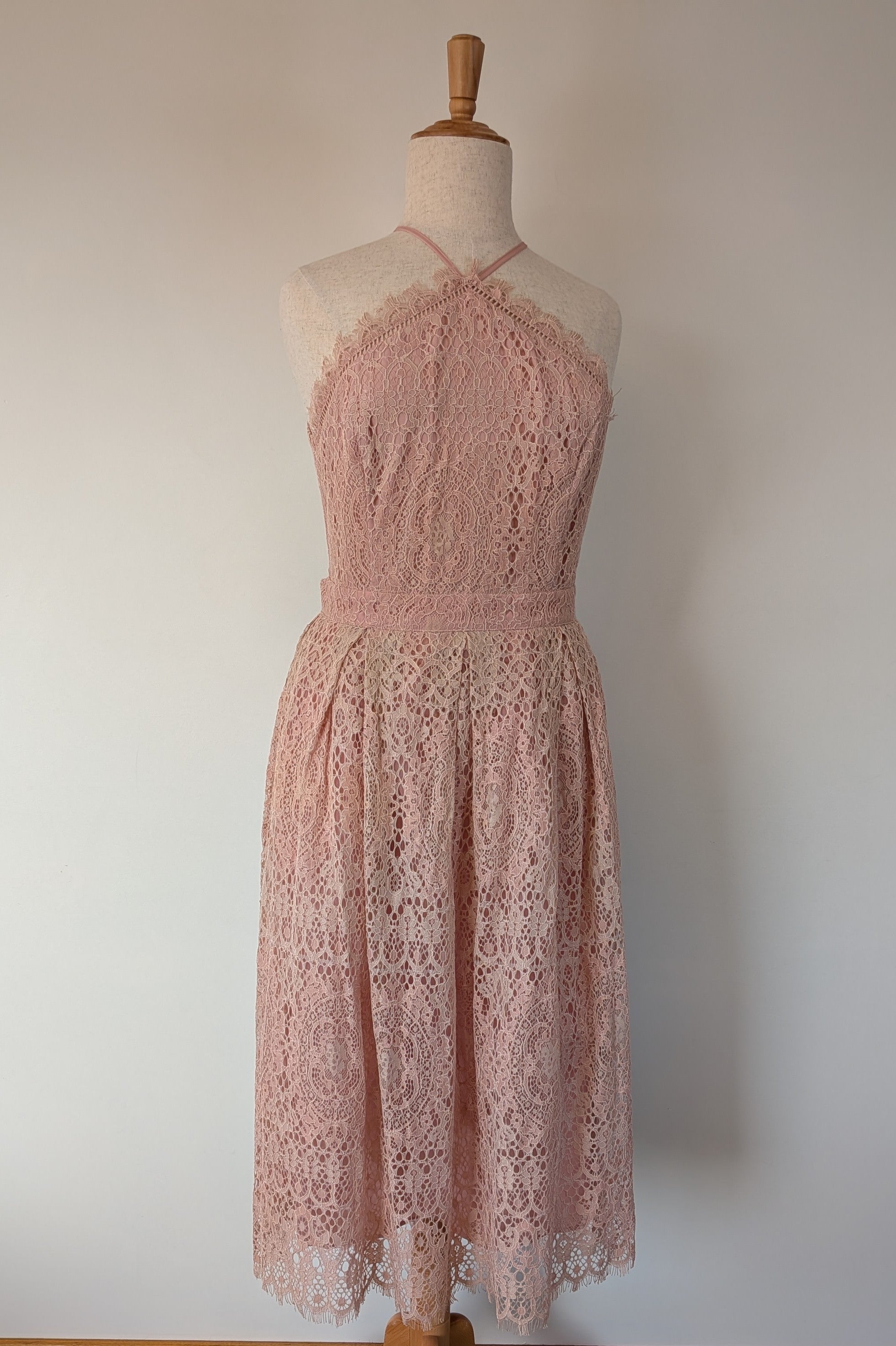 ASOS Lace Midi Dress with Pinny Bodice in Soft Blush Size 18 BNWT RRP $145