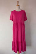 Jövie the Label Sienna Tiered Midi Dress in Fuchsia Pink Size 14 BNWT RRP $99.95