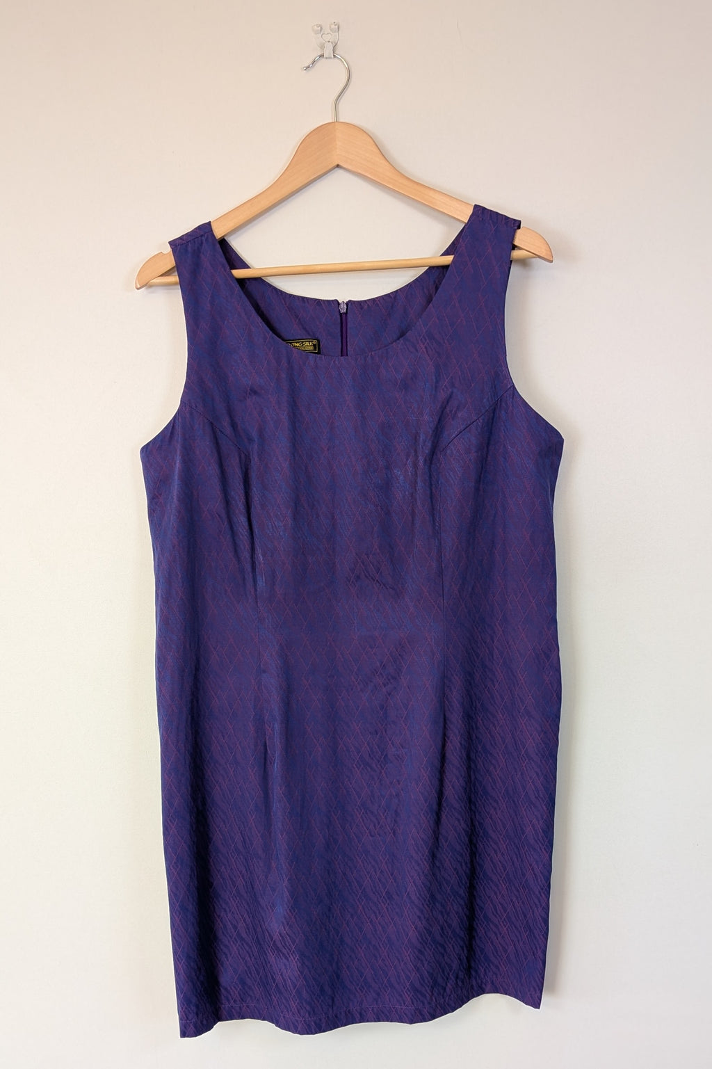 Vintage 90s A Dong Silk Bespoke Purple Jacquard Shift Dress Size M/L