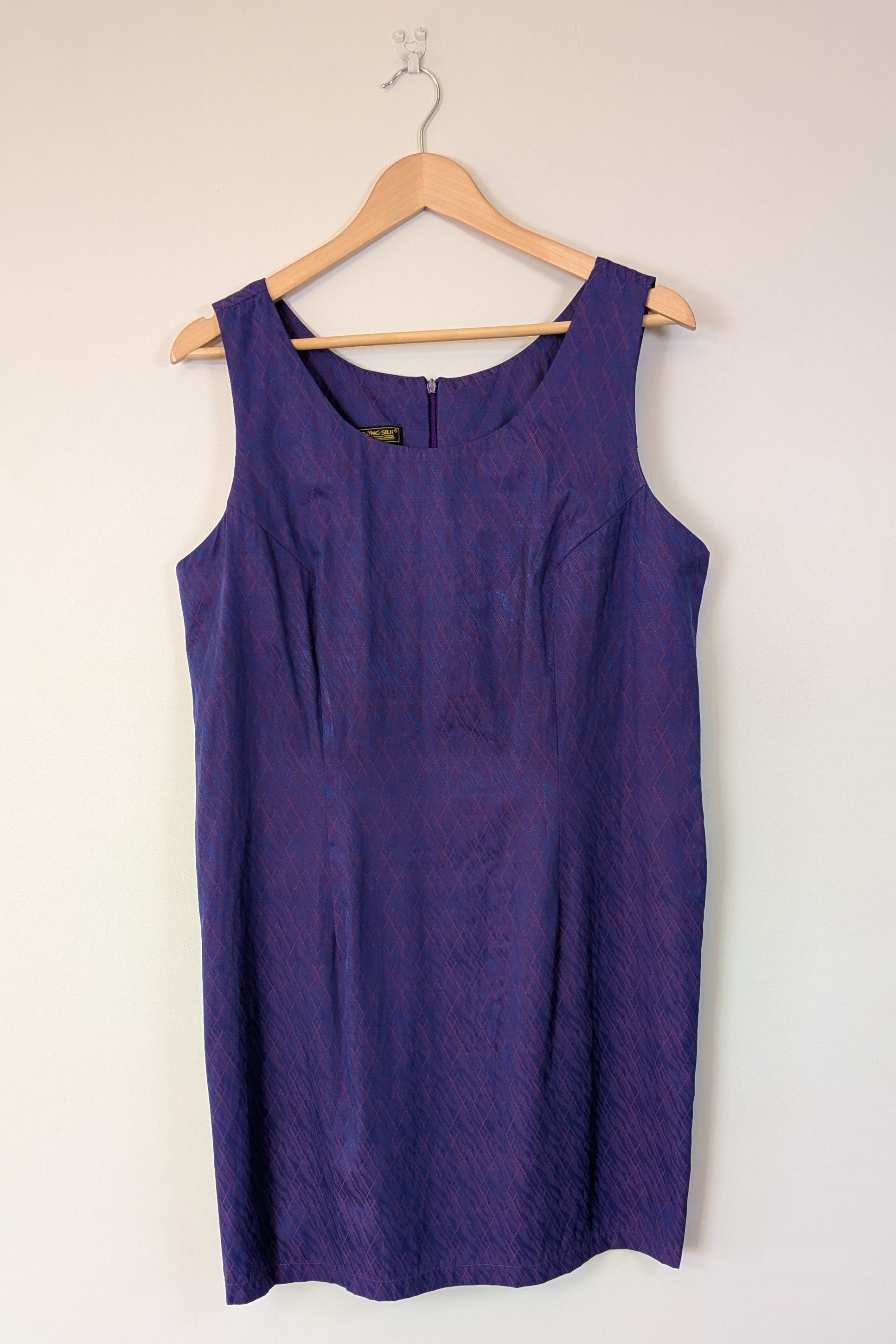 Vintage 90s A Dong Silk Bespoke Purple Jacquard Shift Dress Size M/L
