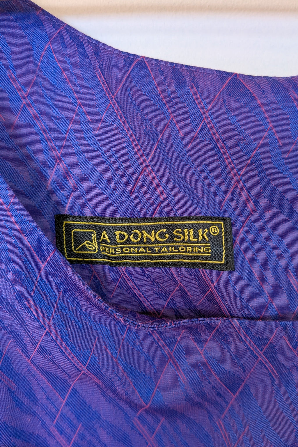 Vintage 90s A Dong Silk Bespoke Purple Jacquard Shift Dress Size M/L