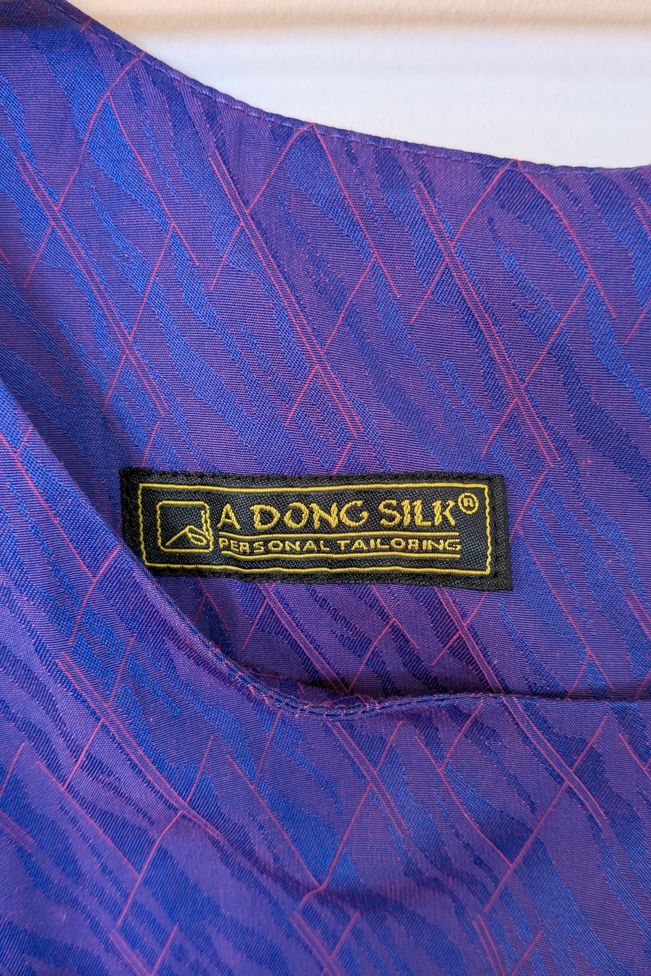 Vintage 90s A Dong Silk Bespoke Purple Jacquard Shift Dress Size M/L