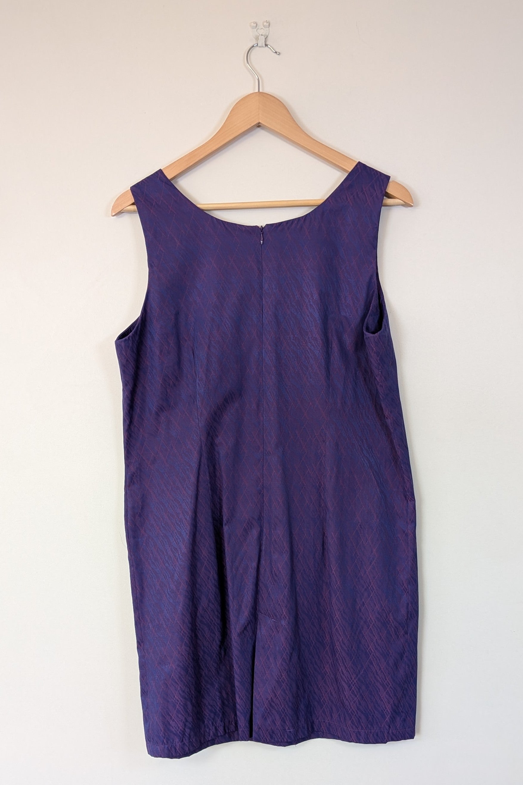 Vintage 90s A Dong Silk Bespoke Purple Jacquard Shift Dress Size M/L