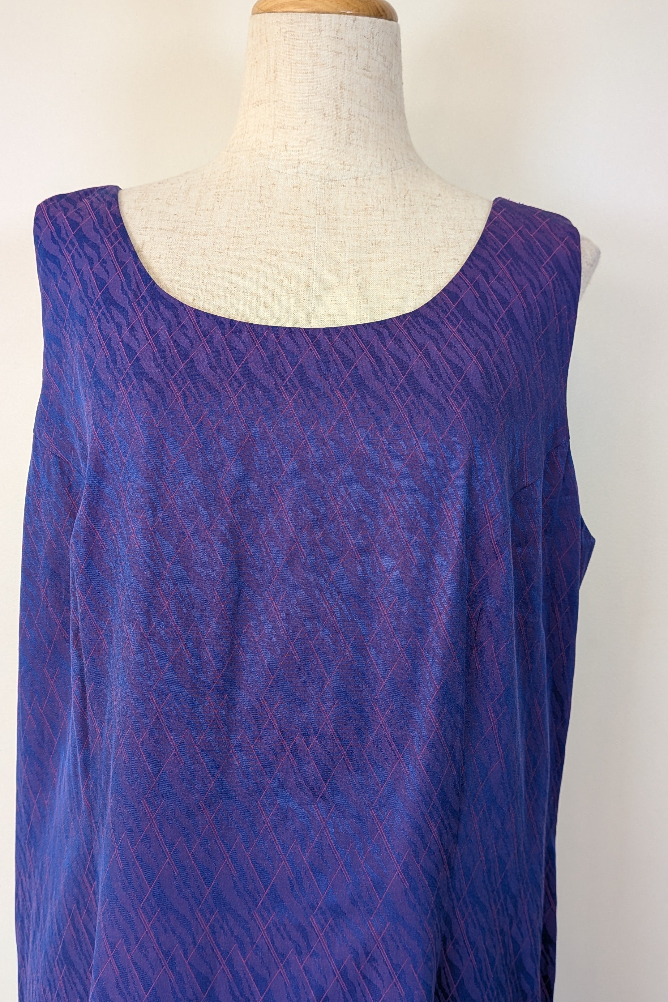 Vintage 90s A Dong Silk Bespoke Purple Jacquard Shift Dress Size M/L