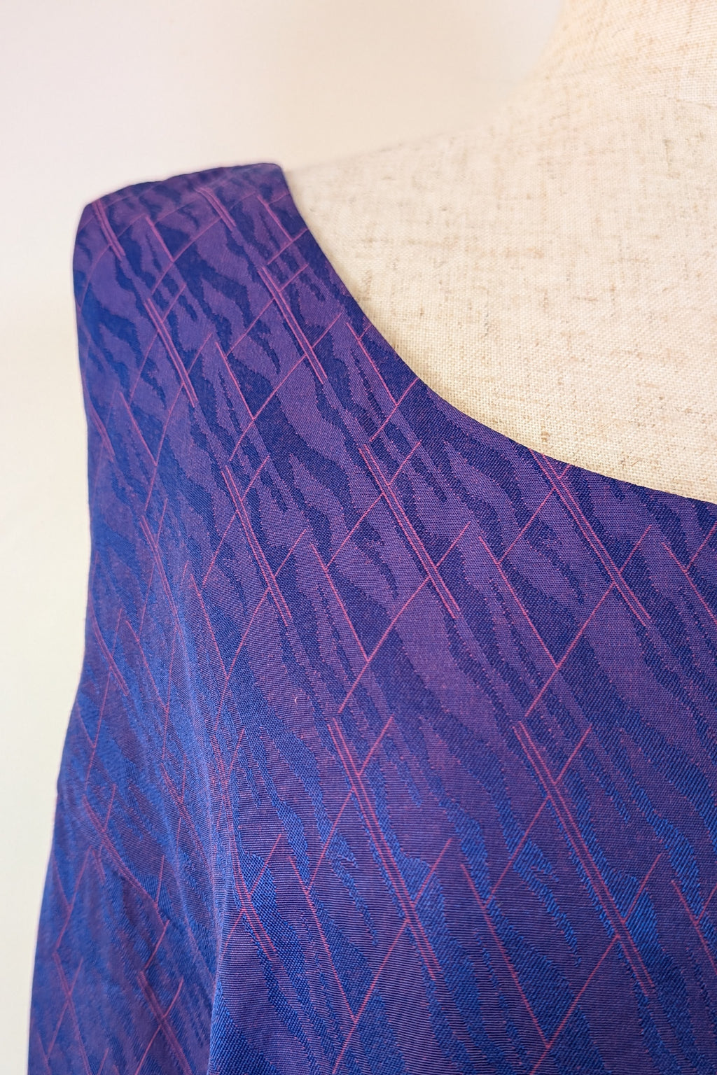 Vintage 90s A Dong Silk Bespoke Purple Jacquard Shift Dress Size M/L