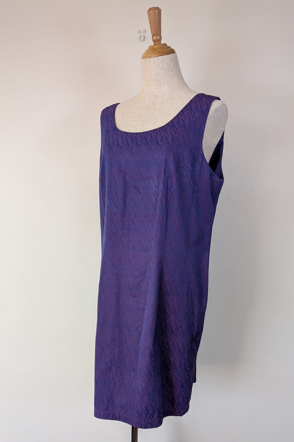 Vintage 90s A Dong Silk Bespoke Purple Jacquard Shift Dress Size M/L
