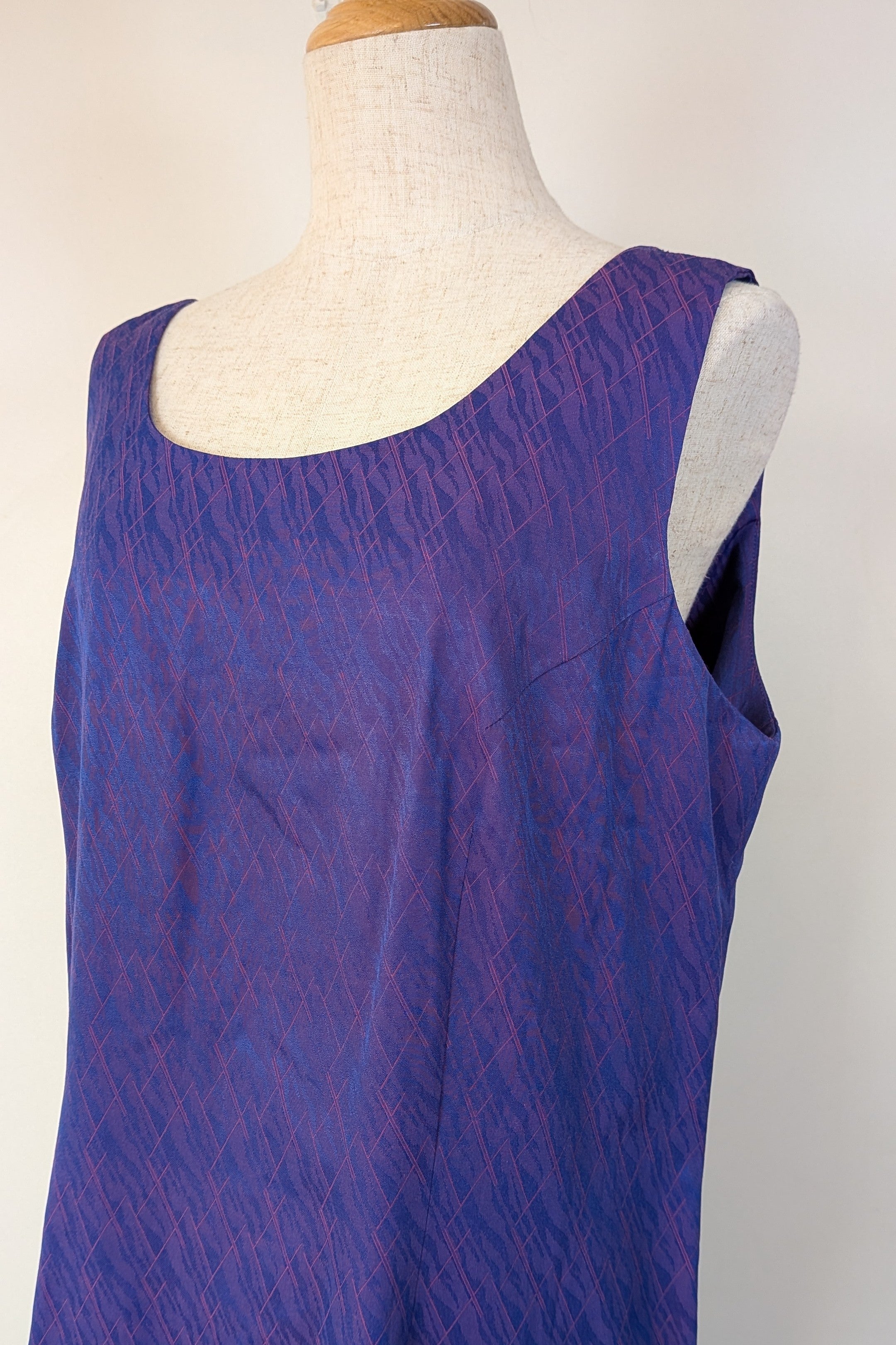 Vintage 90s A Dong Silk Bespoke Purple Jacquard Shift Dress Size M/L
