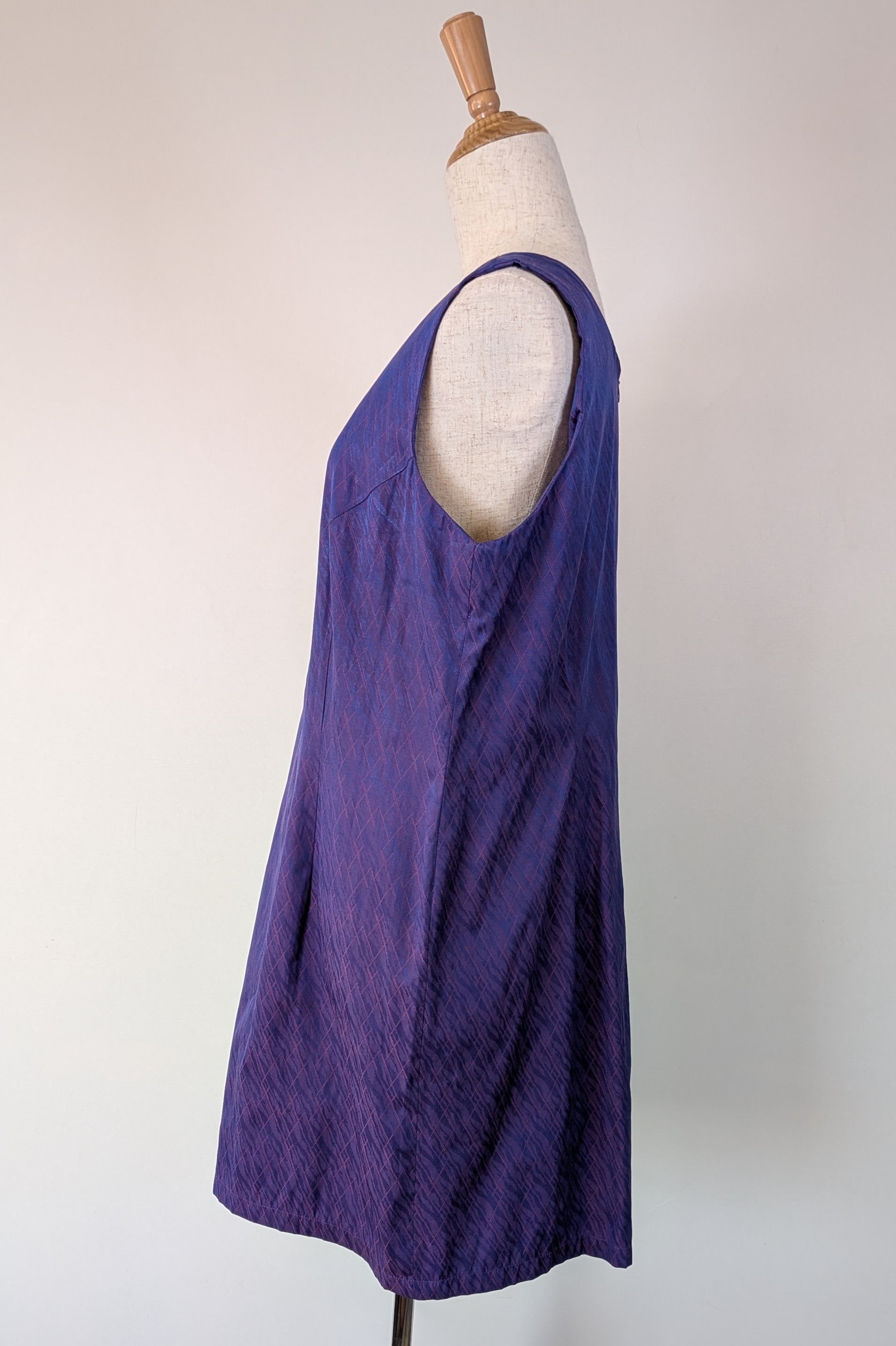 Vintage 90s A Dong Silk Bespoke Purple Jacquard Shift Dress Size M/L