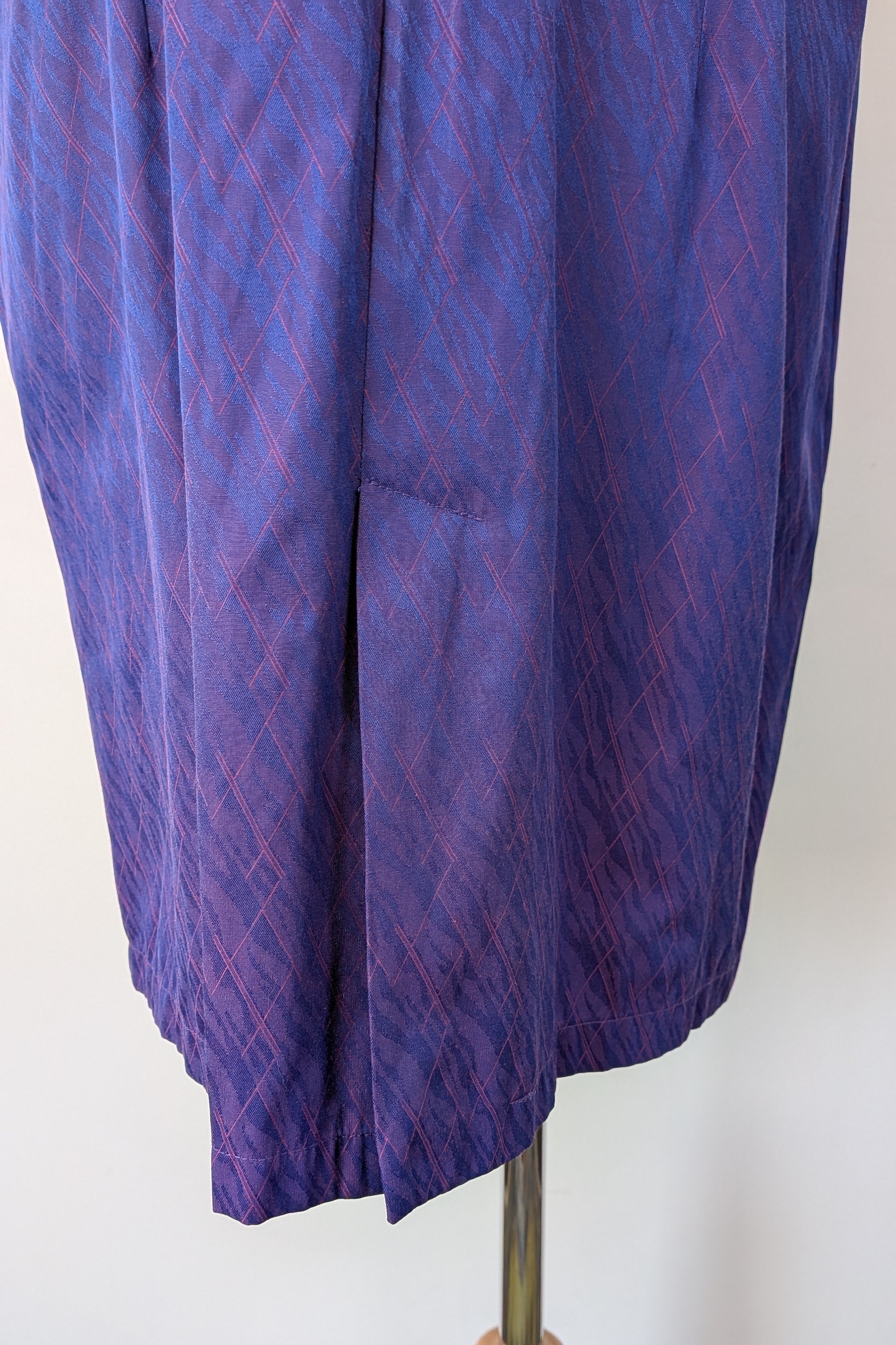 Vintage 90s A Dong Silk Bespoke Purple Jacquard Shift Dress Size M/L
