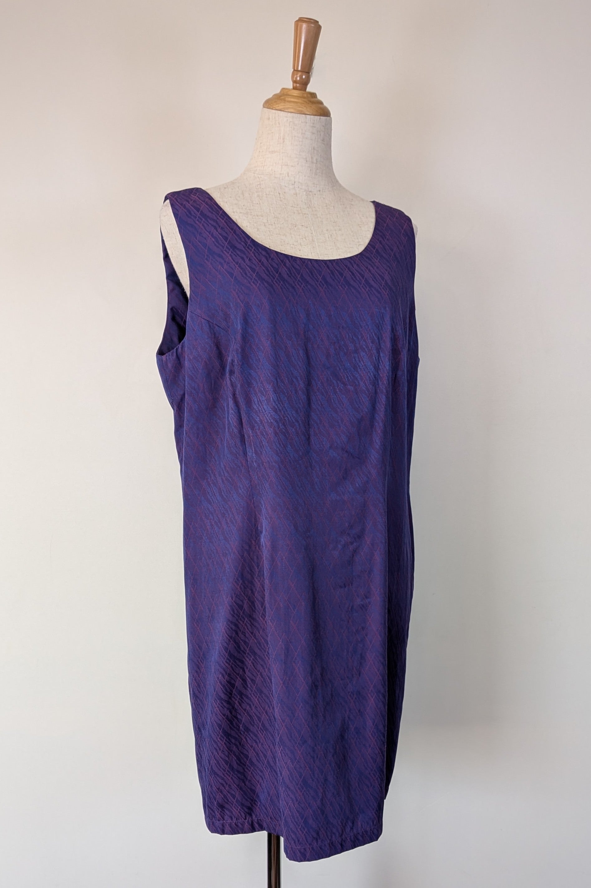 Vintage 90s A Dong Silk Bespoke Purple Jacquard Shift Dress Size M/L