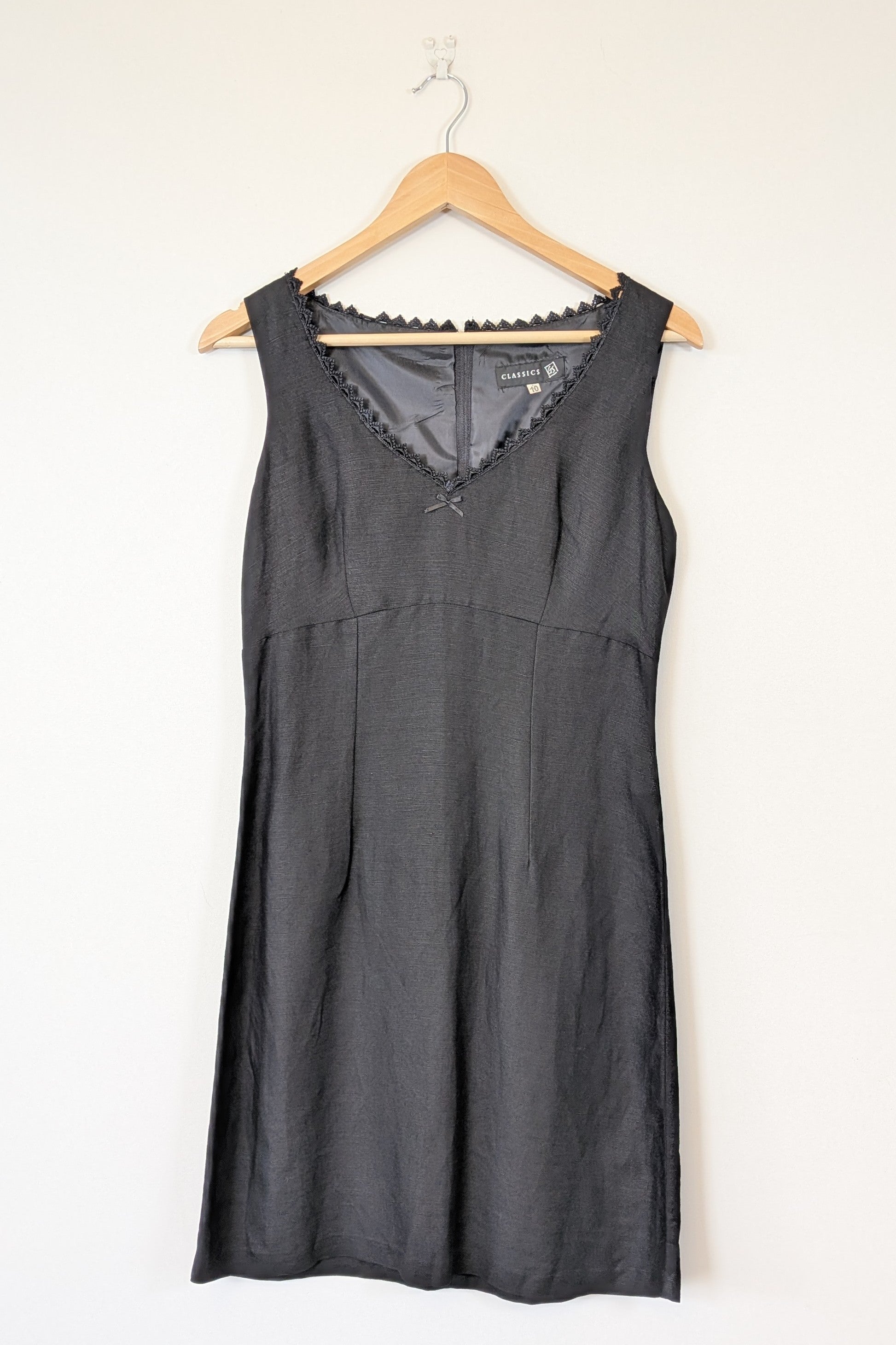 Vintage 90s Classics GS Black Linen Blend Coquette Shift Dress Size 10