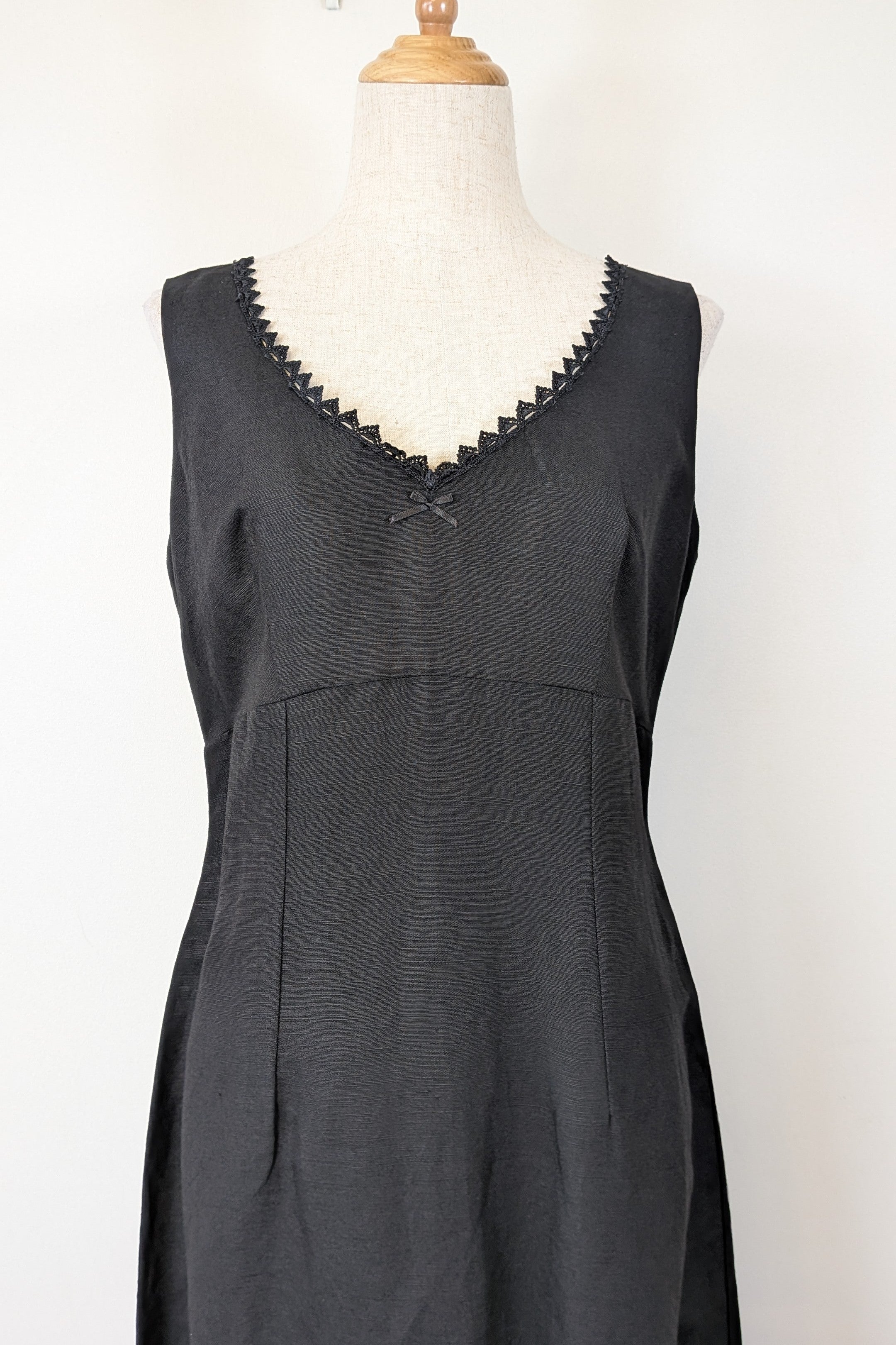 Vintage 90s Classics GS Black Linen Blend Coquette Shift Dress Size 10