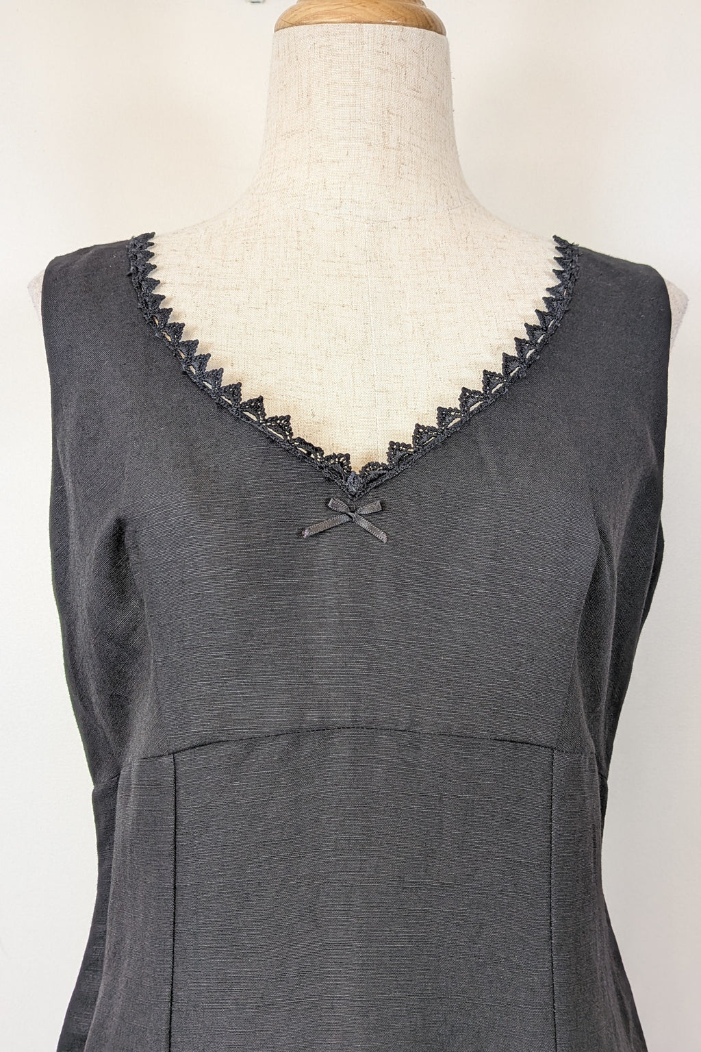 Vintage 90s Classics GS Black Linen Blend Coquette Shift Dress Size 10
