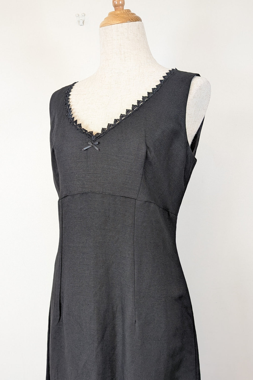 Vintage 90s Classics GS Black Linen Blend Coquette Shift Dress Size 10