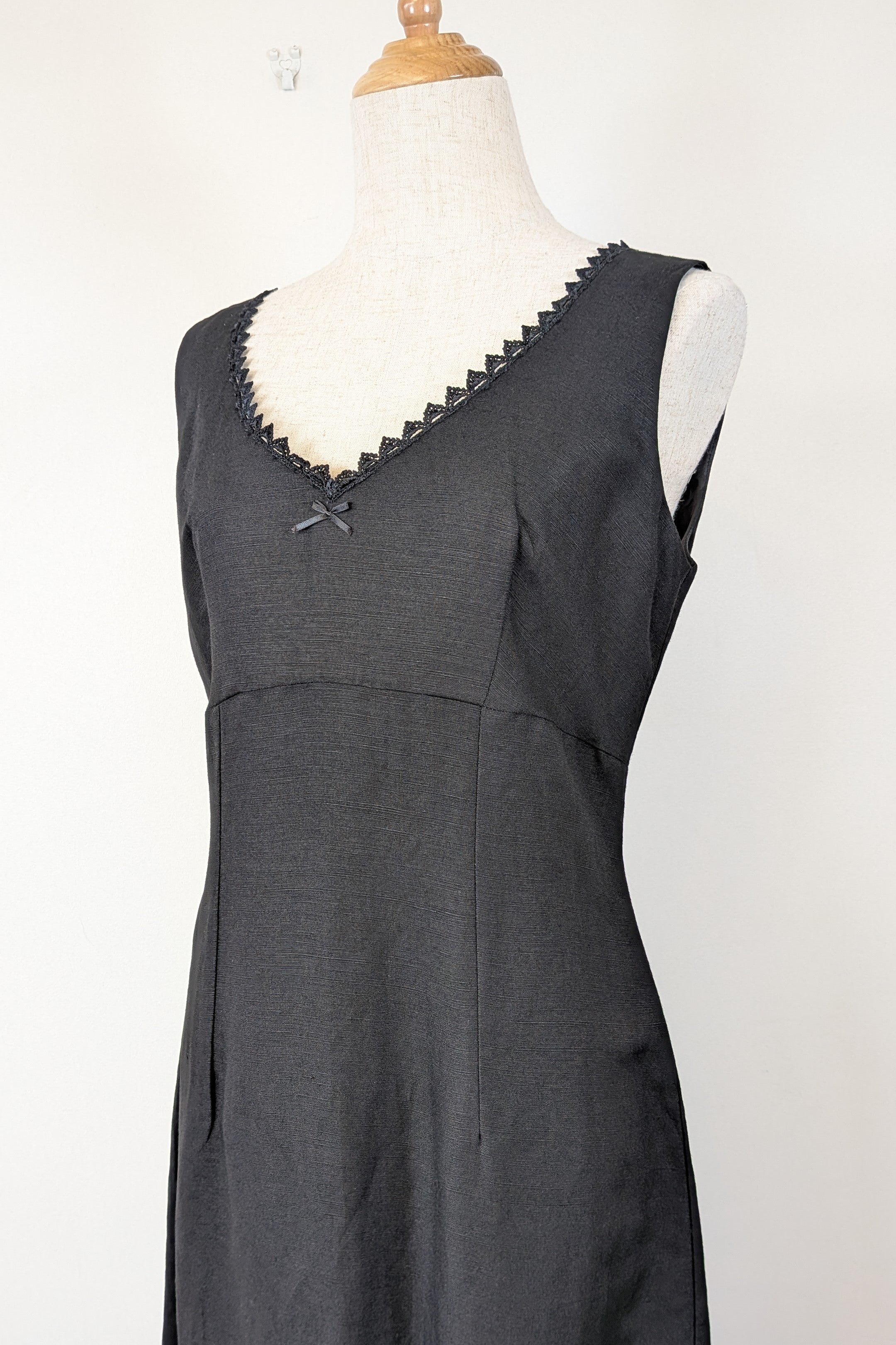 Vintage 90s Classics GS Black Linen Blend Coquette Shift Dress Size 10