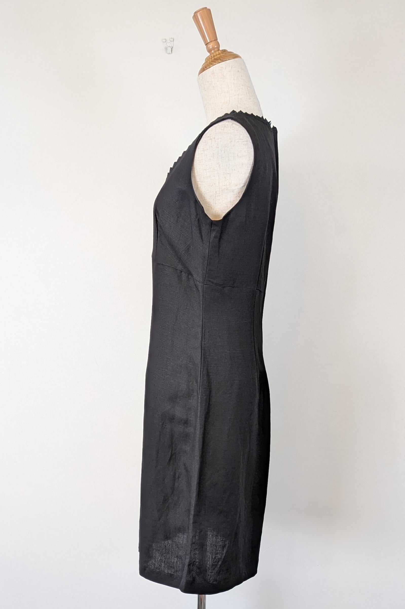 Vintage 90s Classics GS Black Linen Blend Coquette Shift Dress Size 10