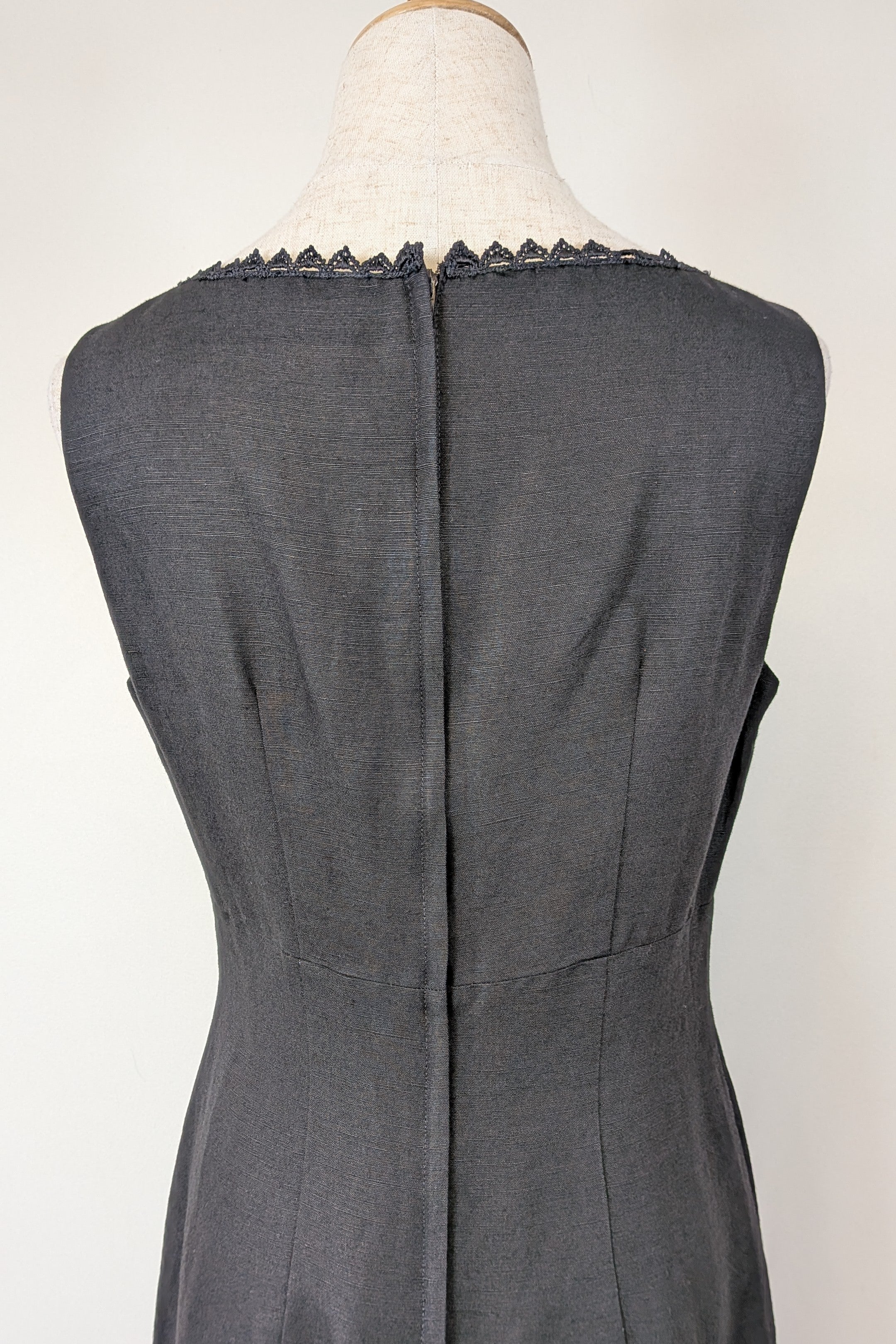 Vintage 90s Classics GS Black Linen Blend Coquette Shift Dress Size 10